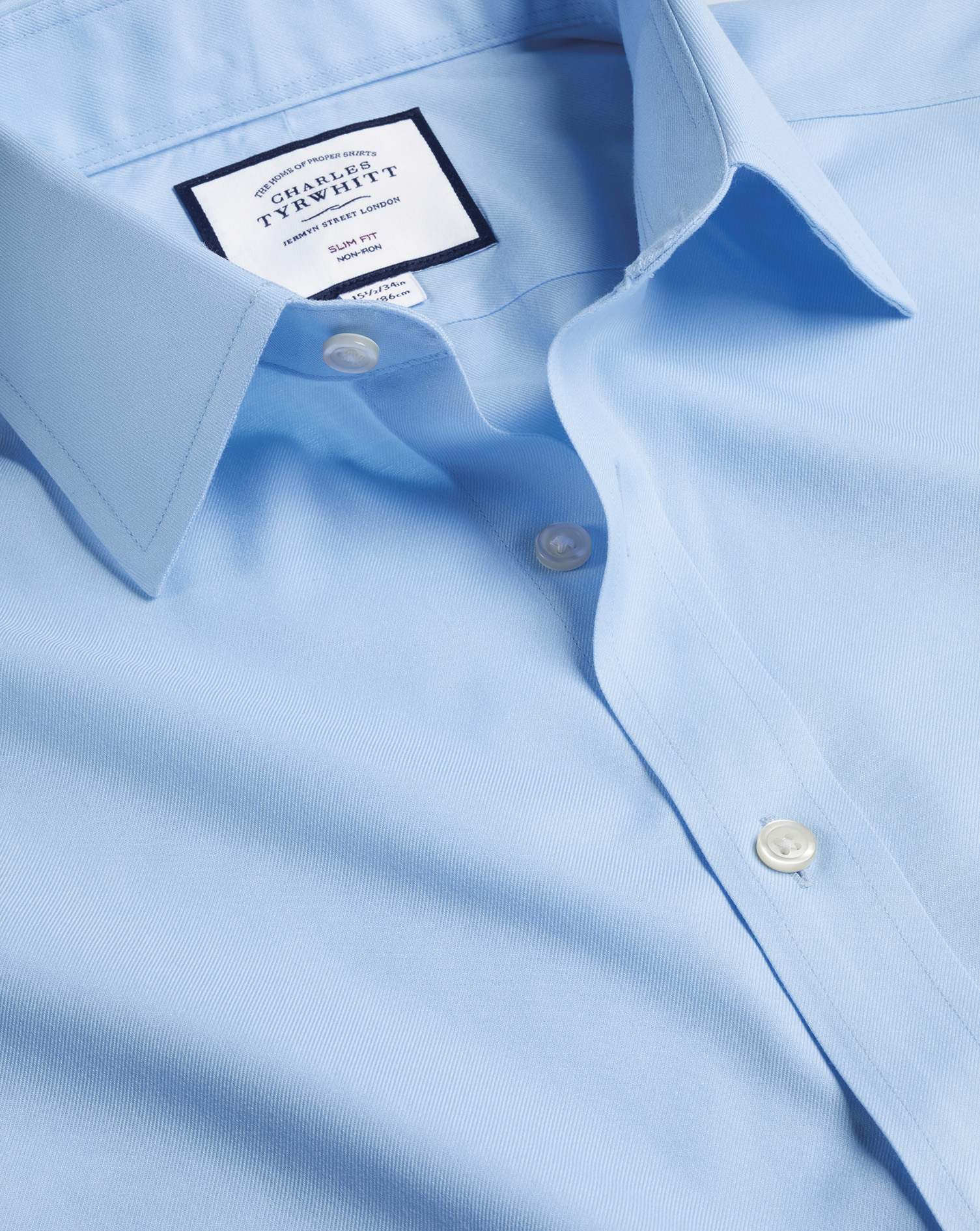Men's Charles Tyrwhitt Non-Iron Twill Dress Shirt - Sky Blue French Cuff Size XXXL Cotton
