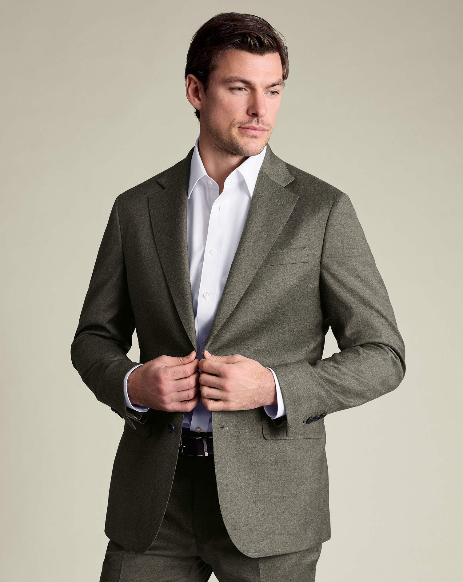 Men's Italian Flannel Suit Jacket - Olive Green, 38R by Charles Tyrwhitt