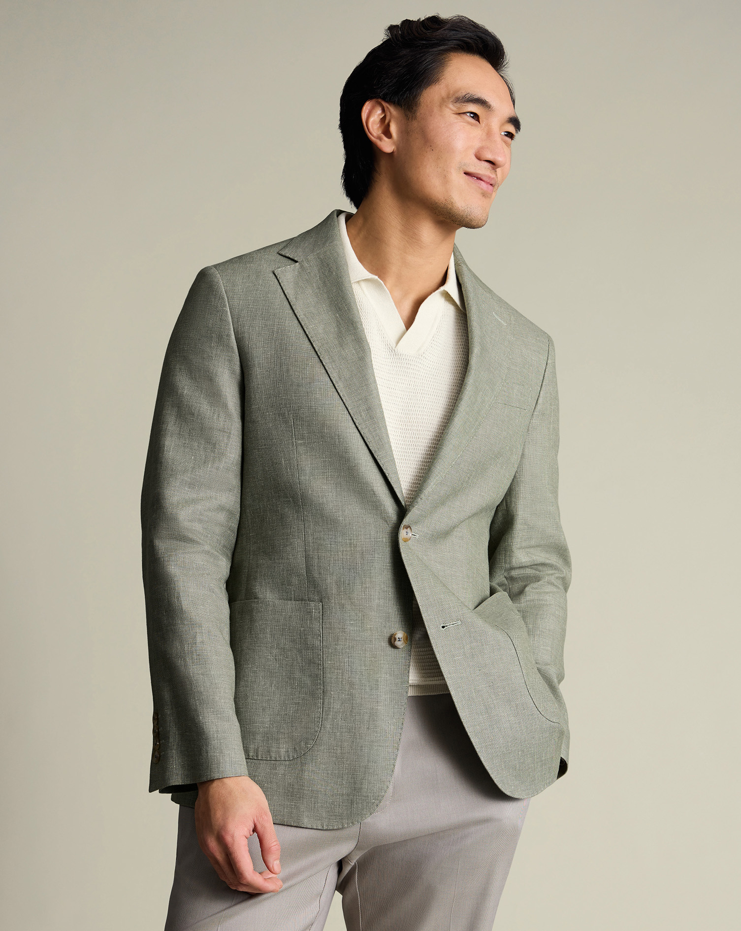 Men's Linen Cotton Jacket - Sage Green, 42S by Charles Tyrwhitt