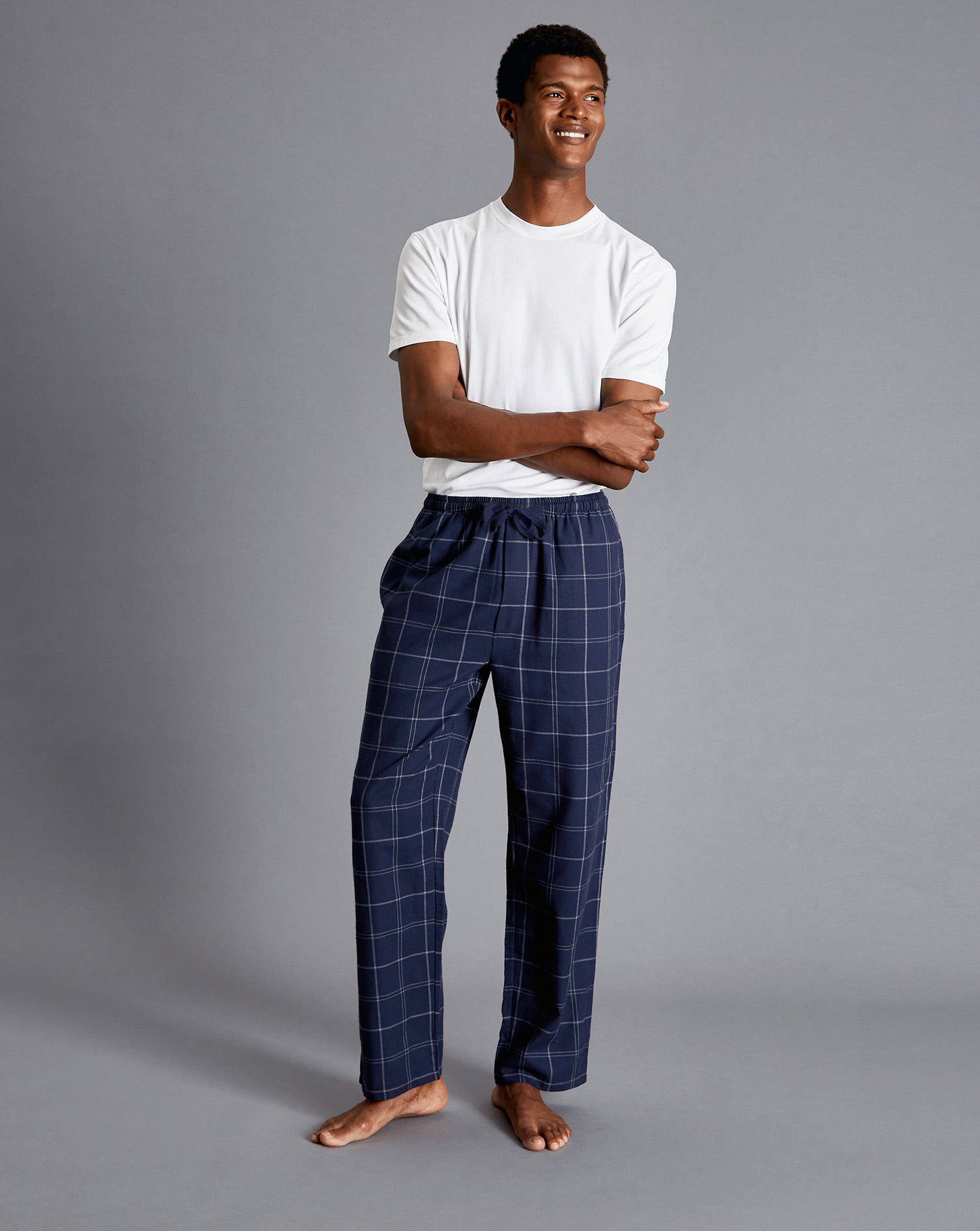 Men's Charles Tyrwhitt Check Pyjama Bottoms - French Blue & White Size XL Cotton
