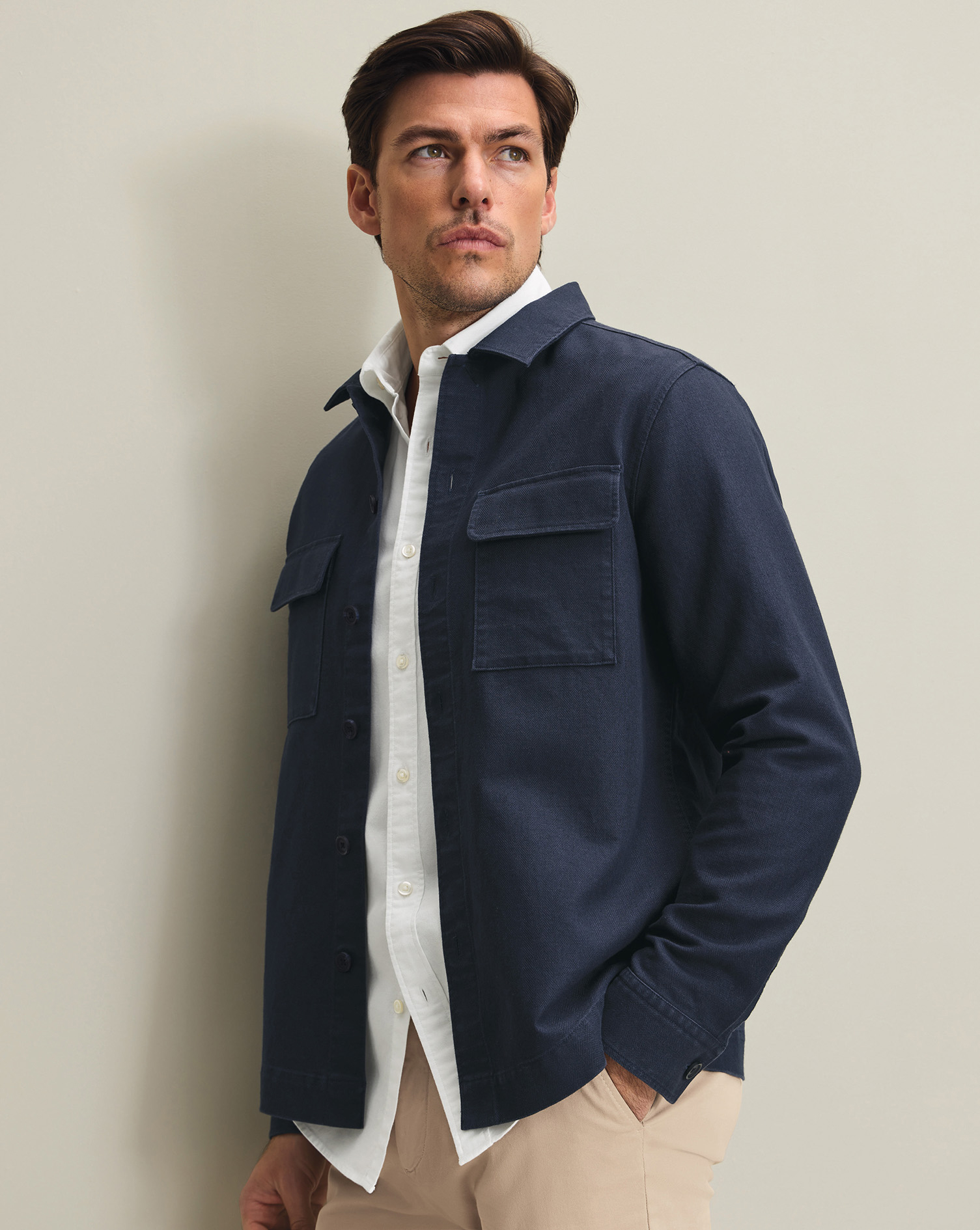 Men's Charles Tyrwhitt Herringbone Over shirt - Navy Blue Size XS Cotton/Linen