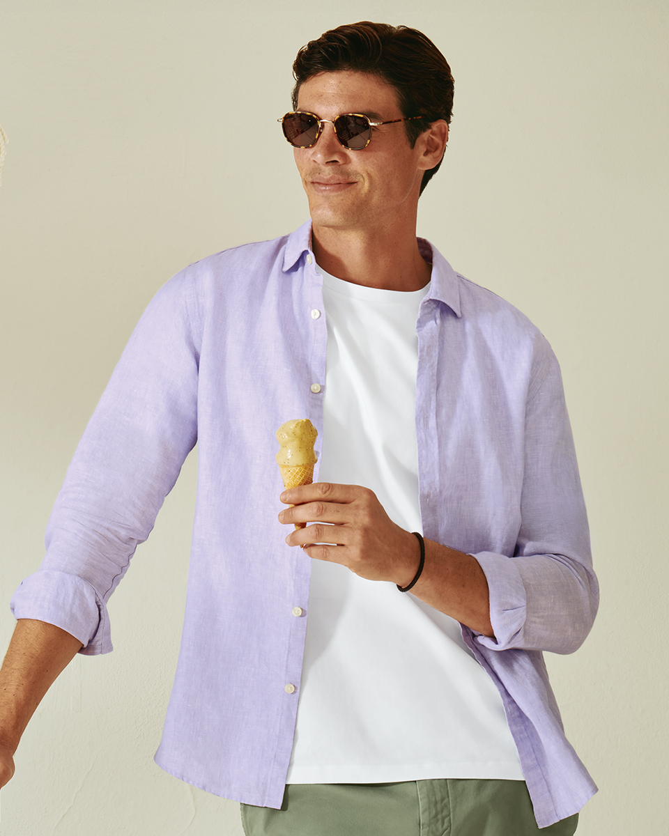 Men's Pure Linen Shirt - Lilac, Medium by Charles Tyrwhitt