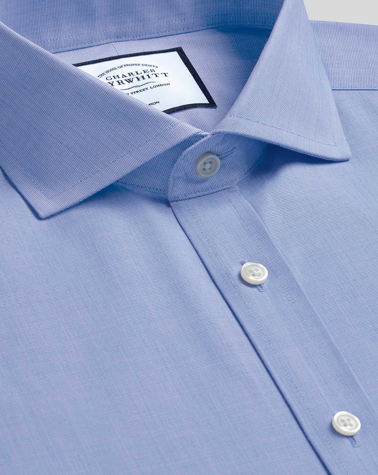 cutaway collar non-iron 4 way stretch cotton formal shirt - blue single cuff size 14.5/33 by charles tyrwhitt