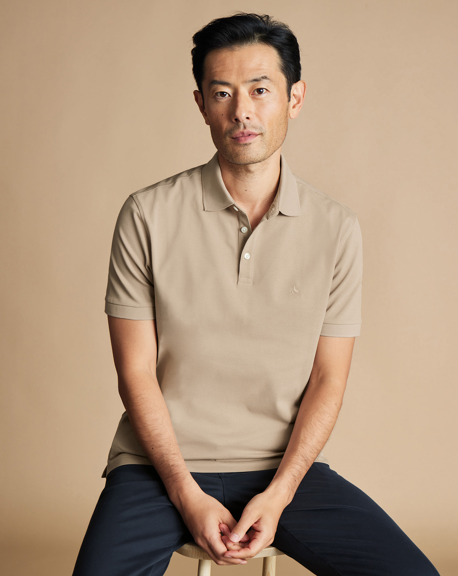 Men's Charles Tyrwhitt Pique Polo Shirt - Taupe Neutral Size Medium Cotton

