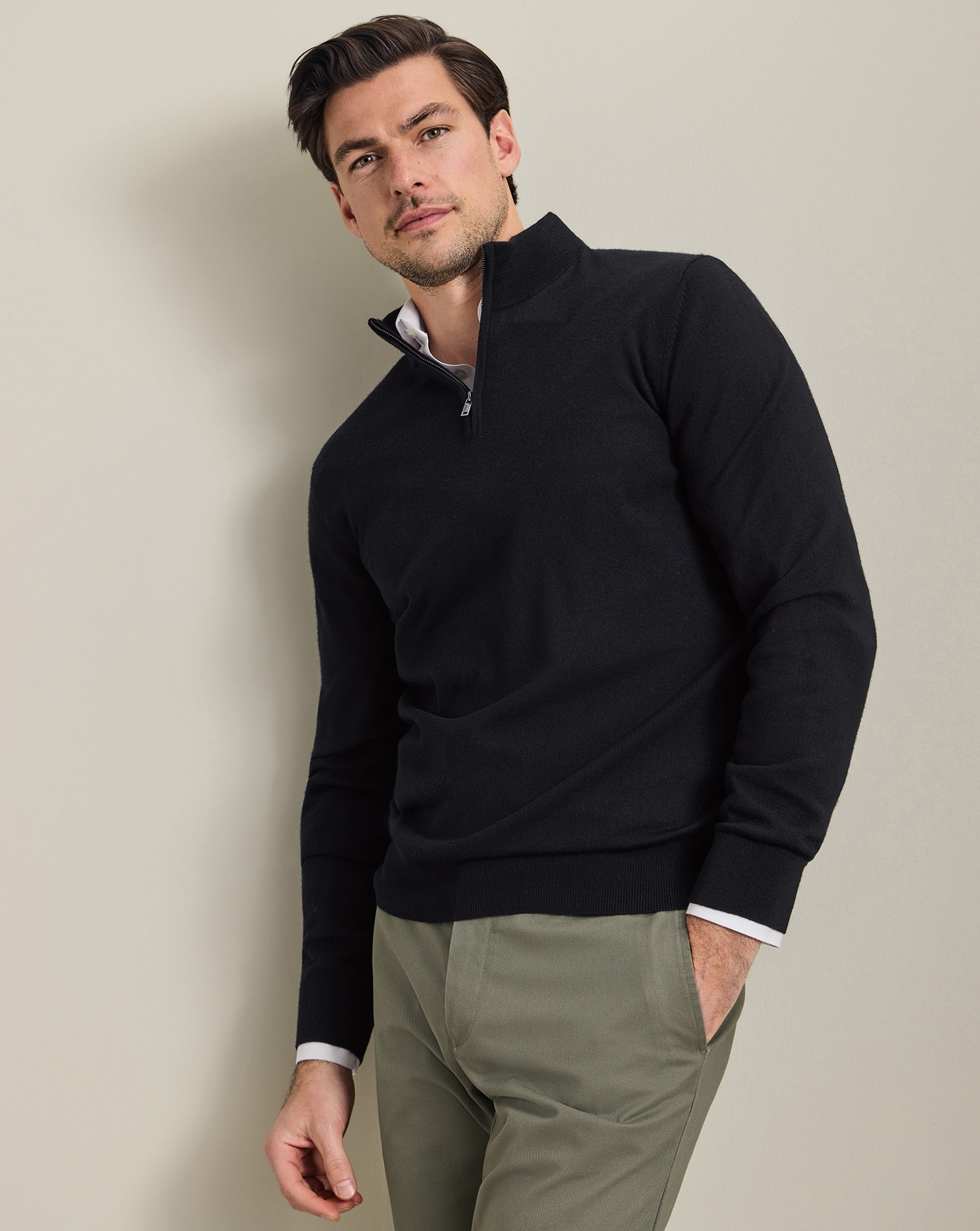 Pure Merino Quarter Zip Sweater - Black | Charles Tyrwhitt US