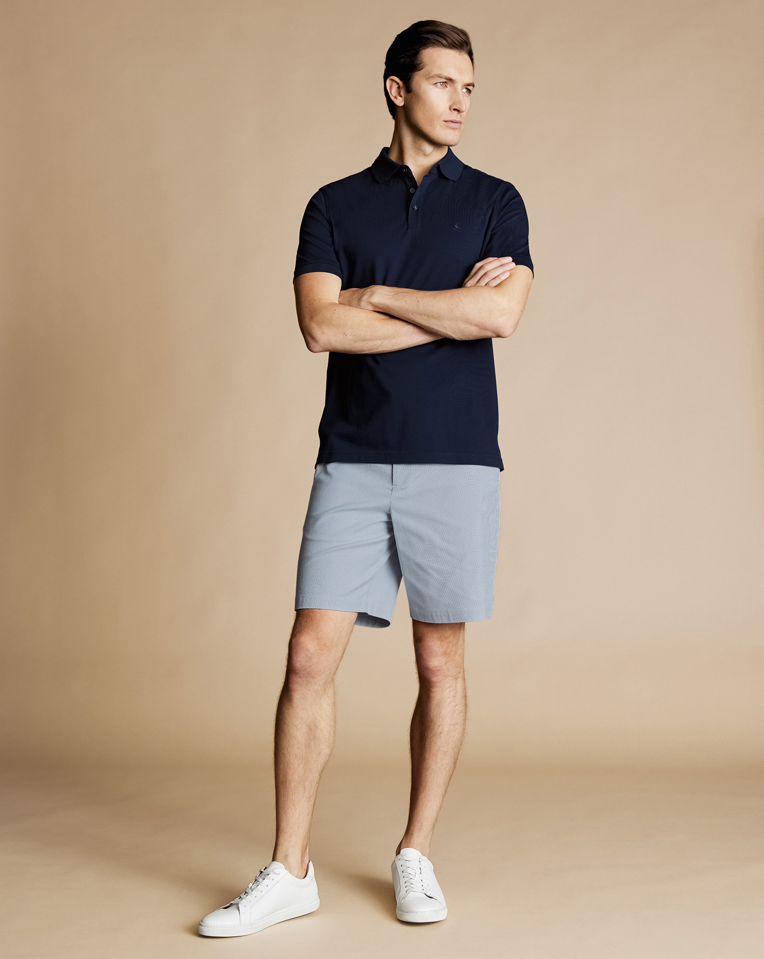 Men's Charles Tyrwhitt Stripe Short - Sky Blue Size 38 Cotton
