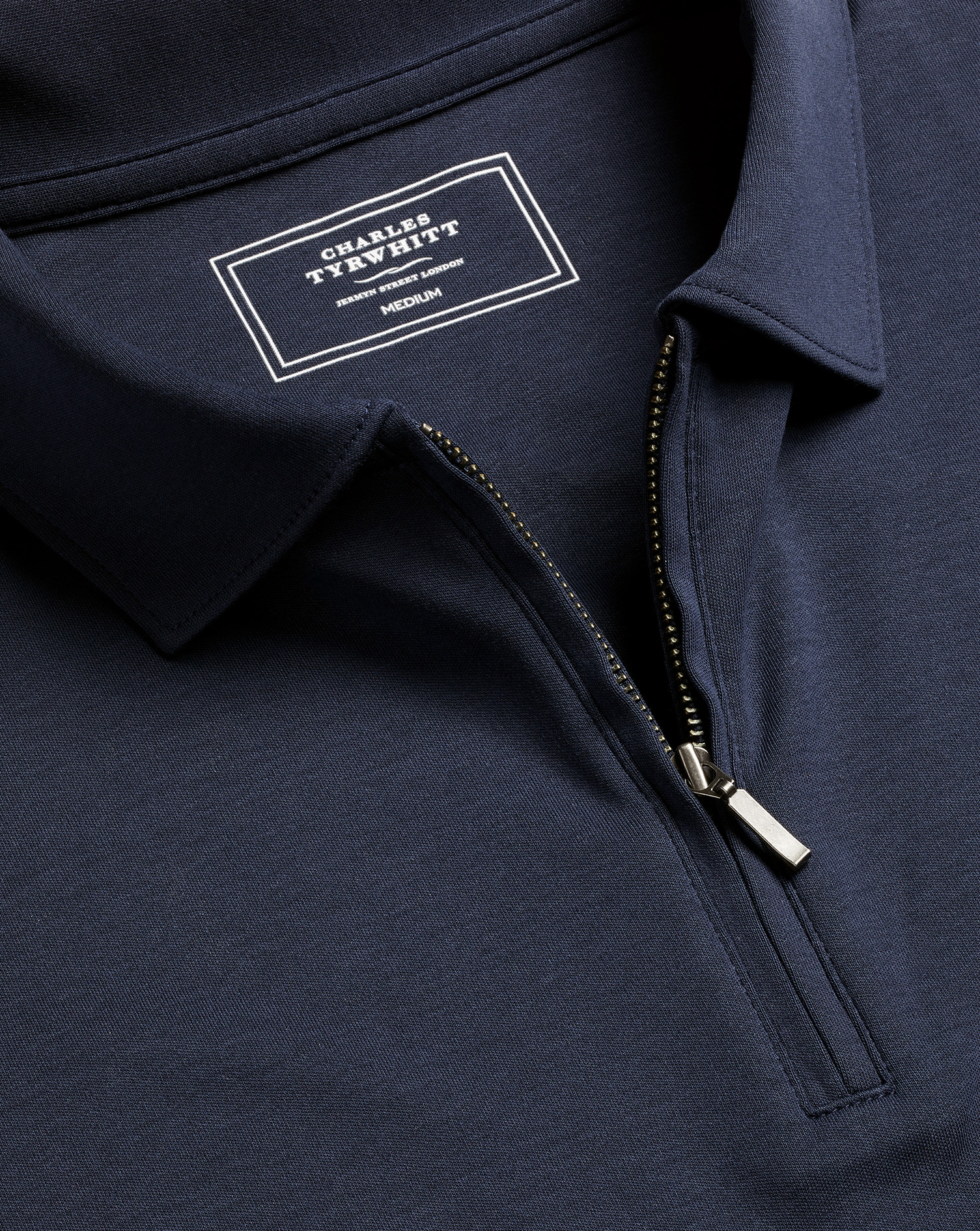 Men's Charles Tyrwhitt Zip-Neck Jersey Polo Shirt - Navy Blue Size XL Cotton
