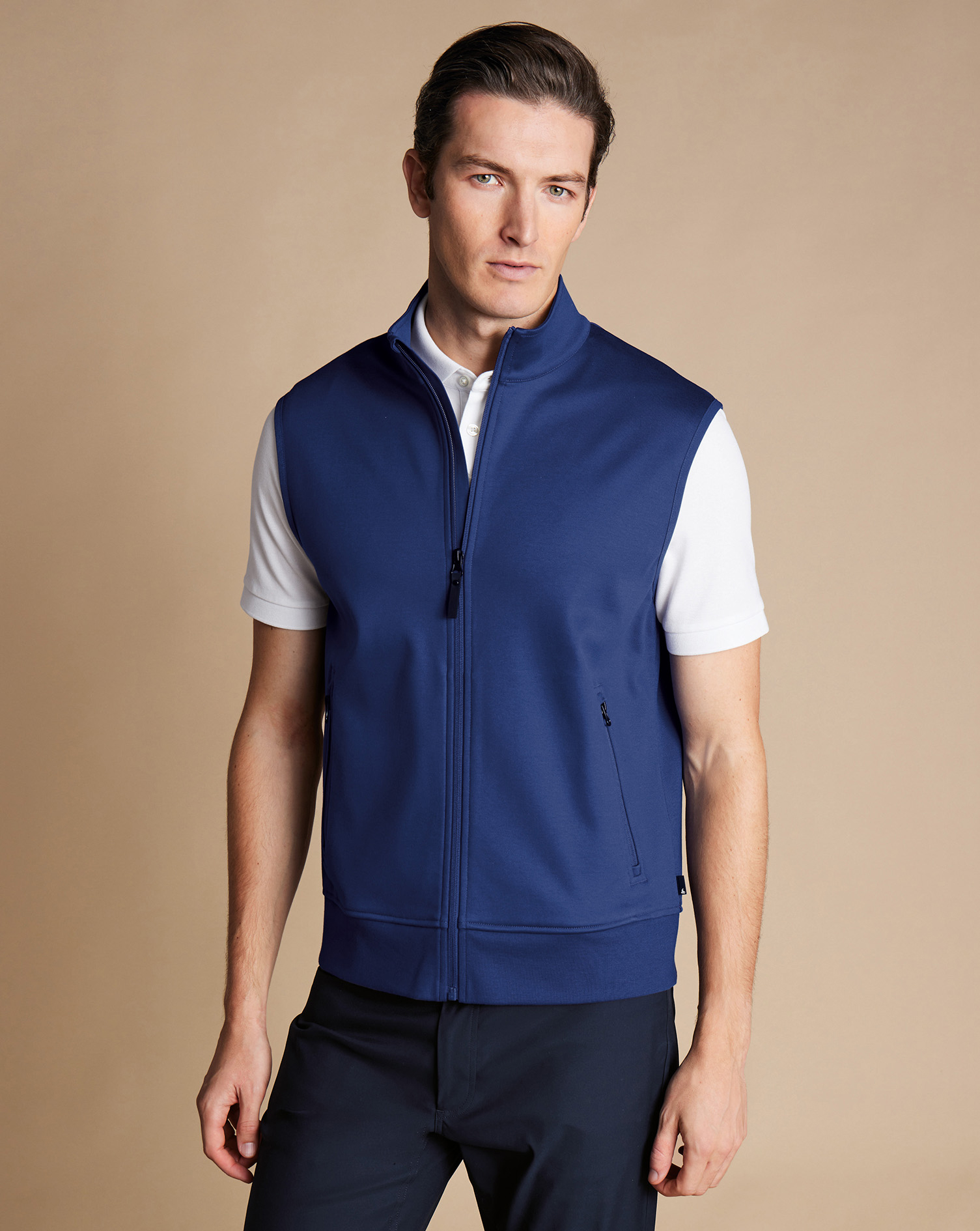Men's Charles Tyrwhitt Performance Funnel Neck Gilet - Royal Blue Sleeveless Jacket Size XXXL Cotton