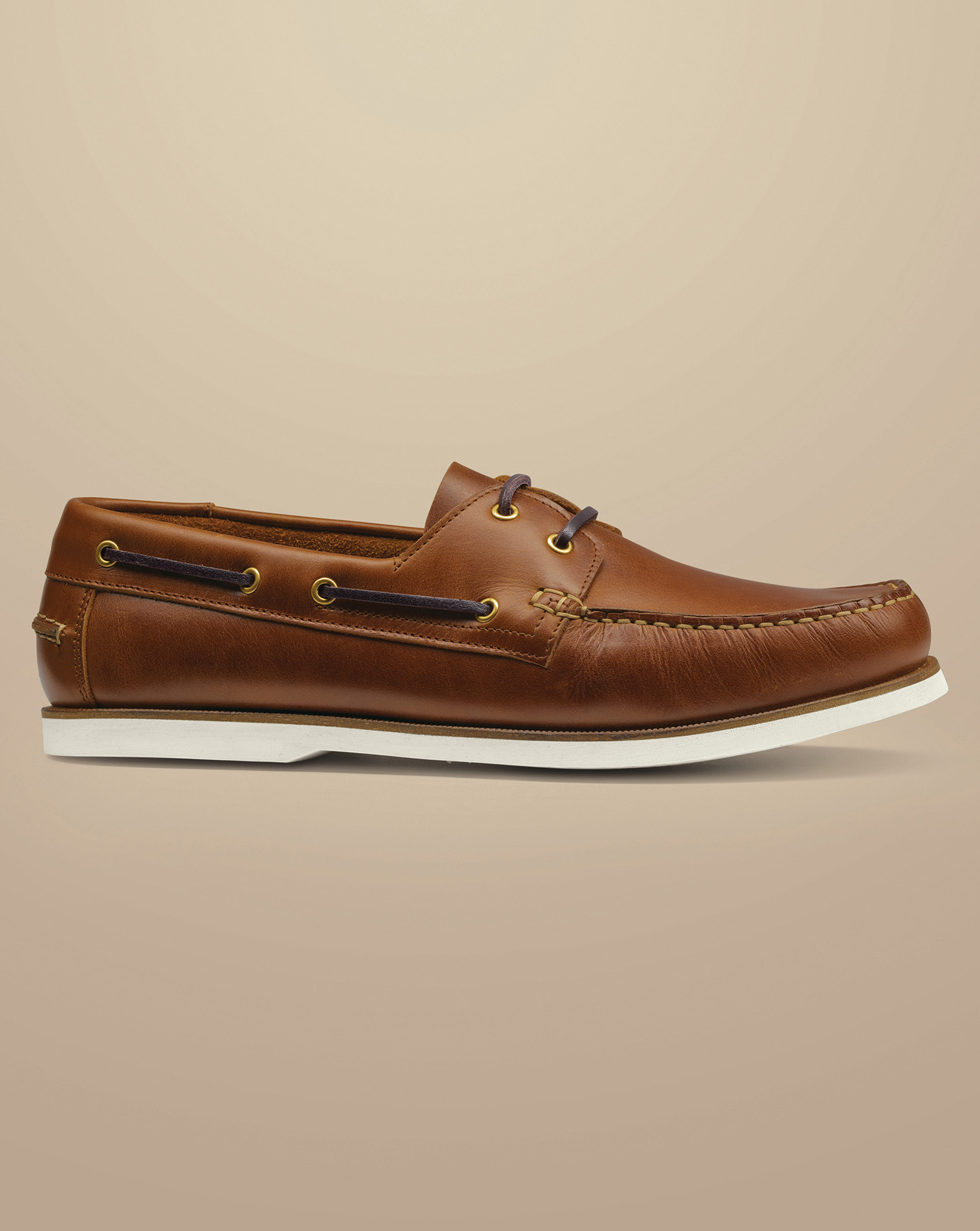Men's Charles Tyrwhitt Leather Boat Shoe - Dark Tan Neutral Size 8
