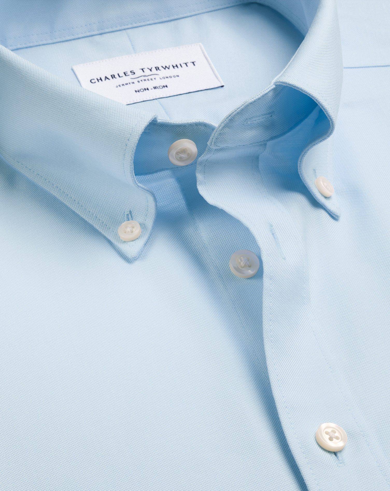 Men's Charles Tyrwhitt Non-Iron Stretch Oxford Shirt - Light Blue Single Cuff Size 16/35 Cotton
