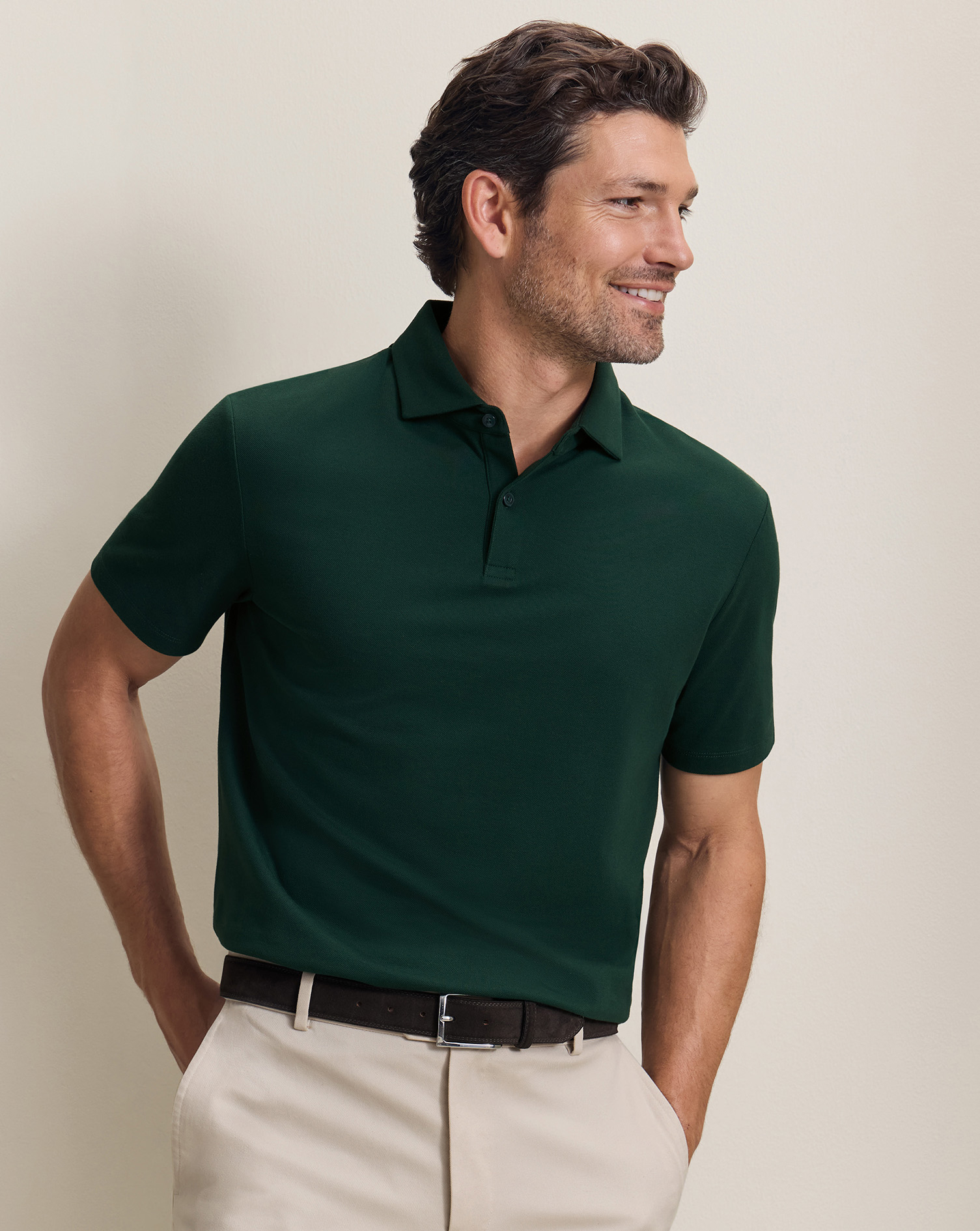 Men's Charles Tyrwhitt Smart Pique Polo Shirt - Dark Green Size Medium Cotton