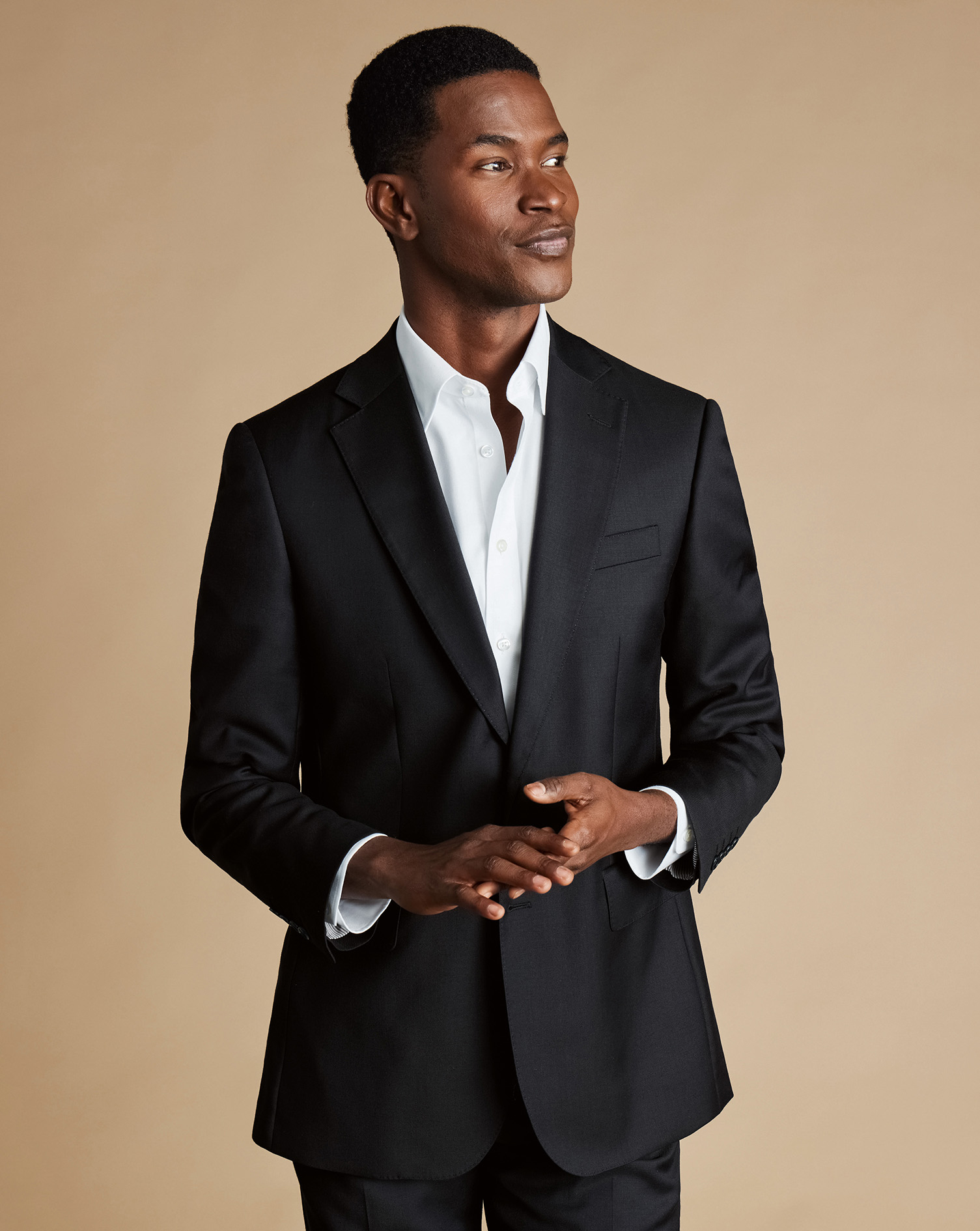 Men's Charles Tyrwhitt Natural Stretch Twill Suit na Jacket - Black Size 44L Wool
