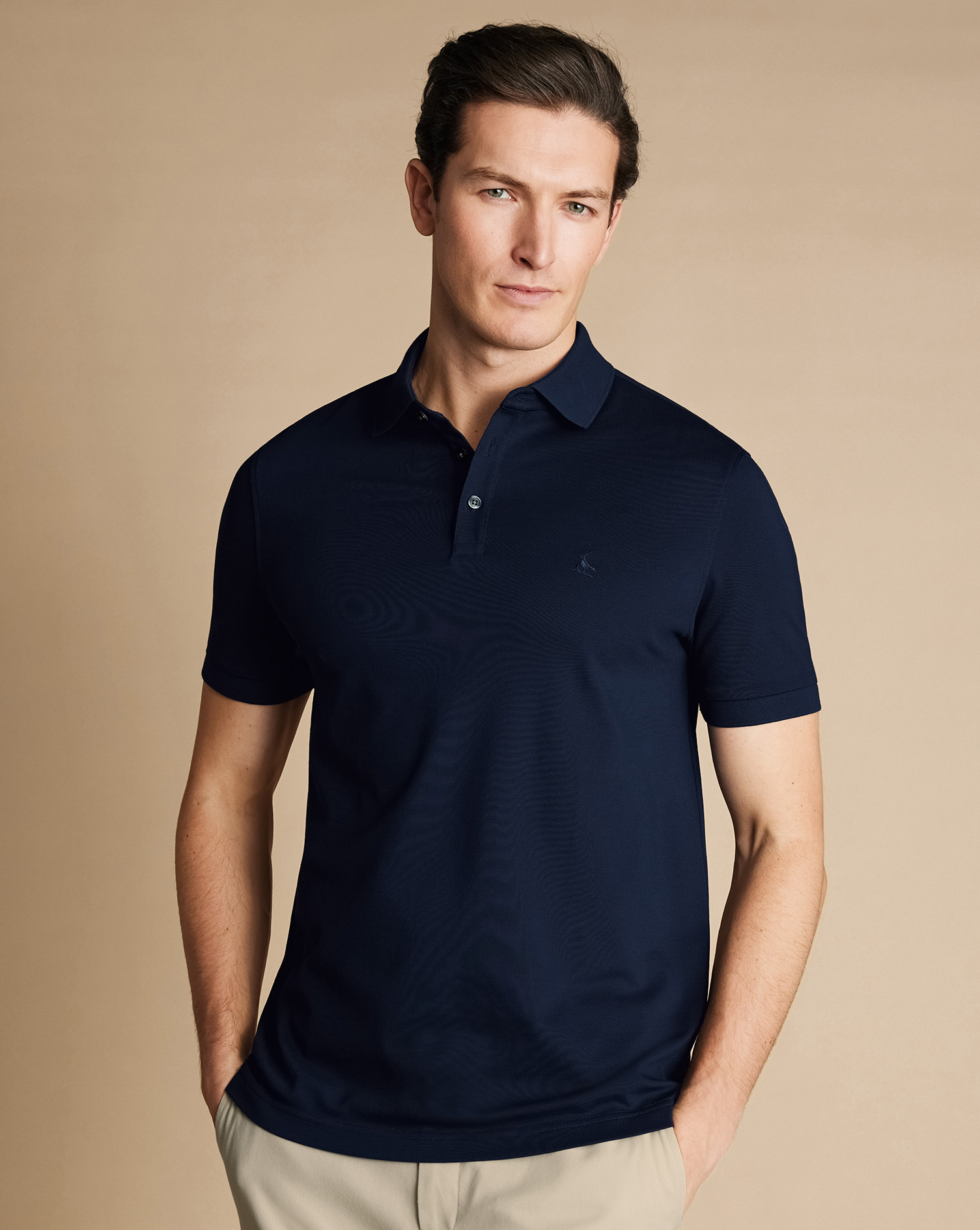 Men's Charles Tyrwhitt Pique Polo Shirt - Navy Blue Size Large Cotton
