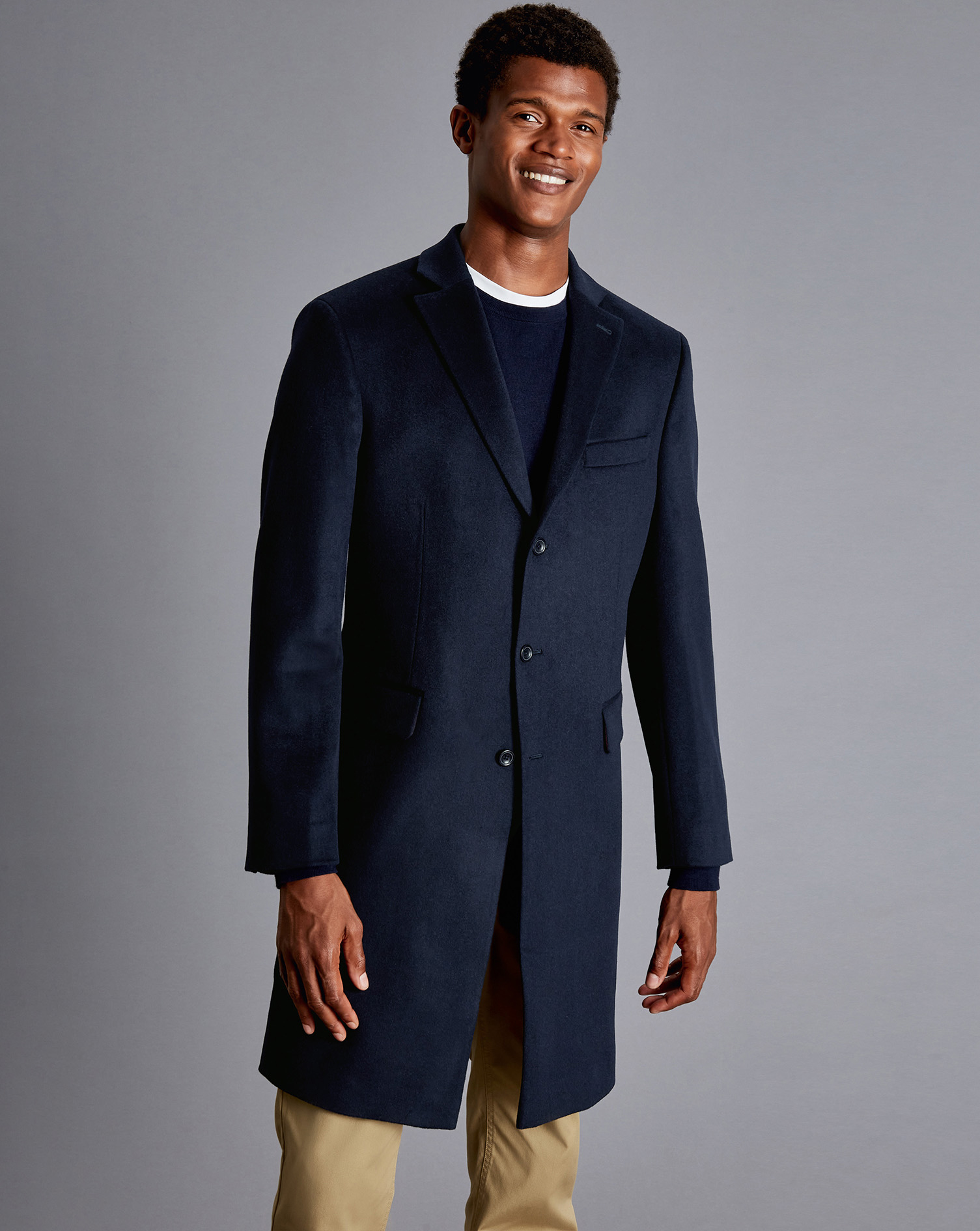 Men's Charles Tyrwhitt Wool Overna coat - Navy Blue Size 46R Cashmere
