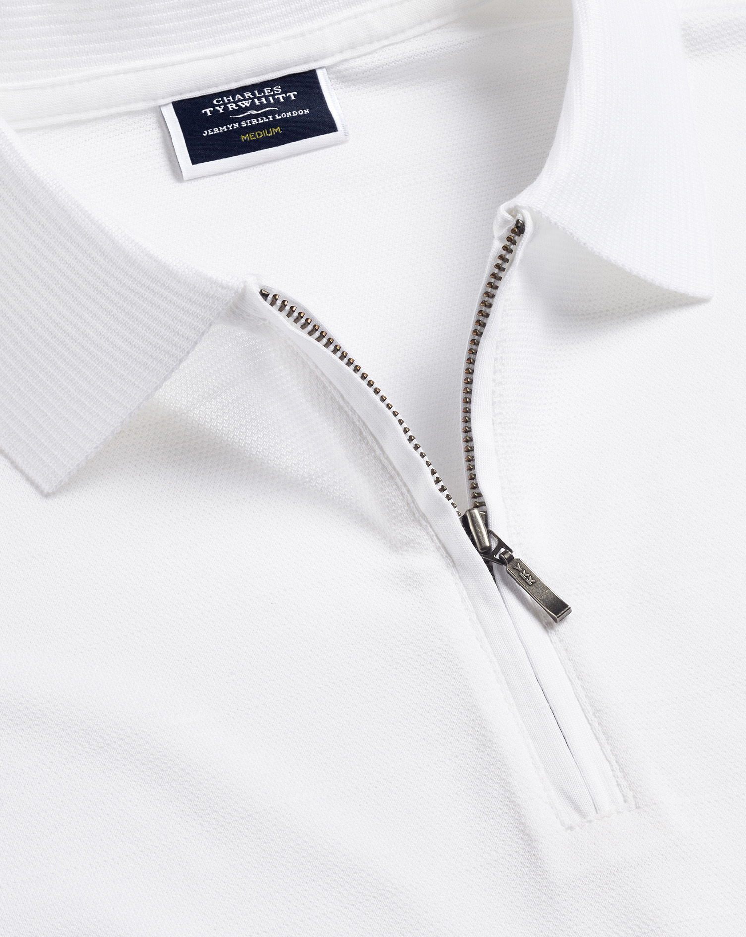 Men's Charles Tyrwhitt Cool Zip-Neck Polo Shirt - White Size XXXL Cotton
