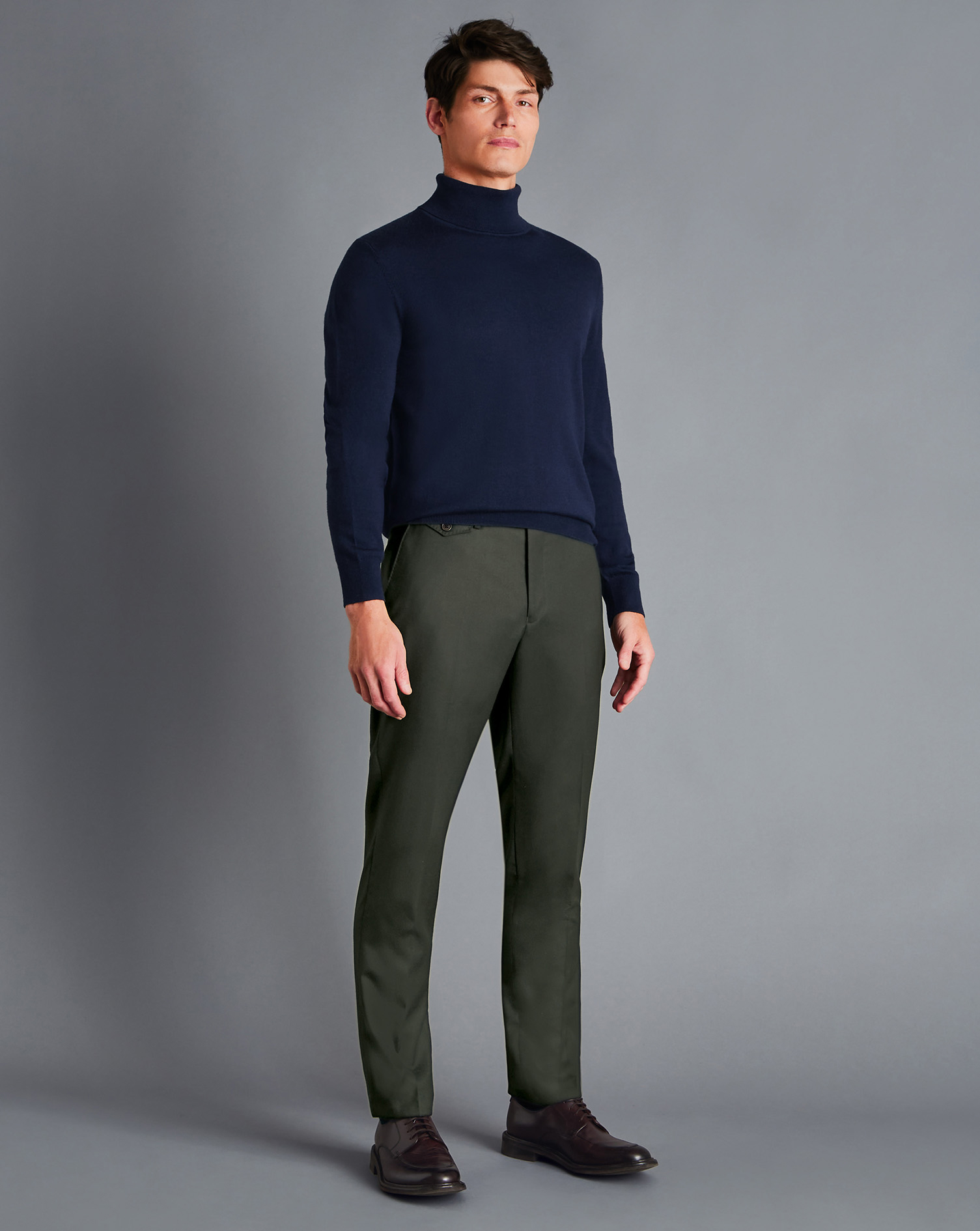 Men's Charles Tyrwhitt Italian Flannel Trousers - Olive Green Size W34 L30 Wool

