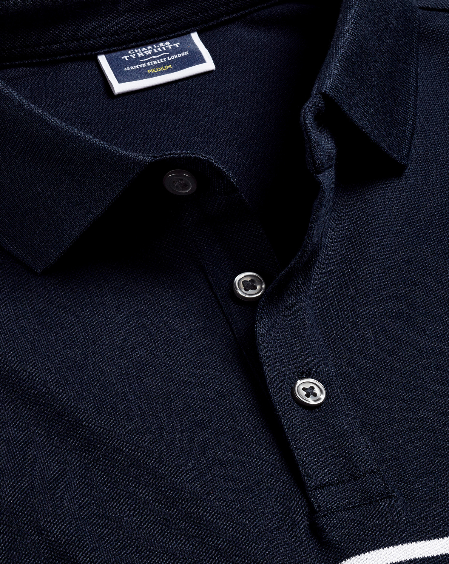 Men's Charles Tyrwhitt Breton Stripe Tyrwhitt Pique Polo Shirt - Navy & White Blue Size Large Cotton