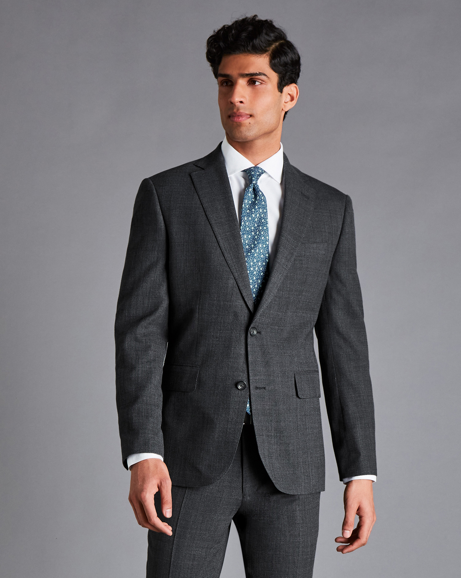 Men's Charles Tyrwhitt Textured Business Suit na Jacket - Dark Grey Size 40R Wool
