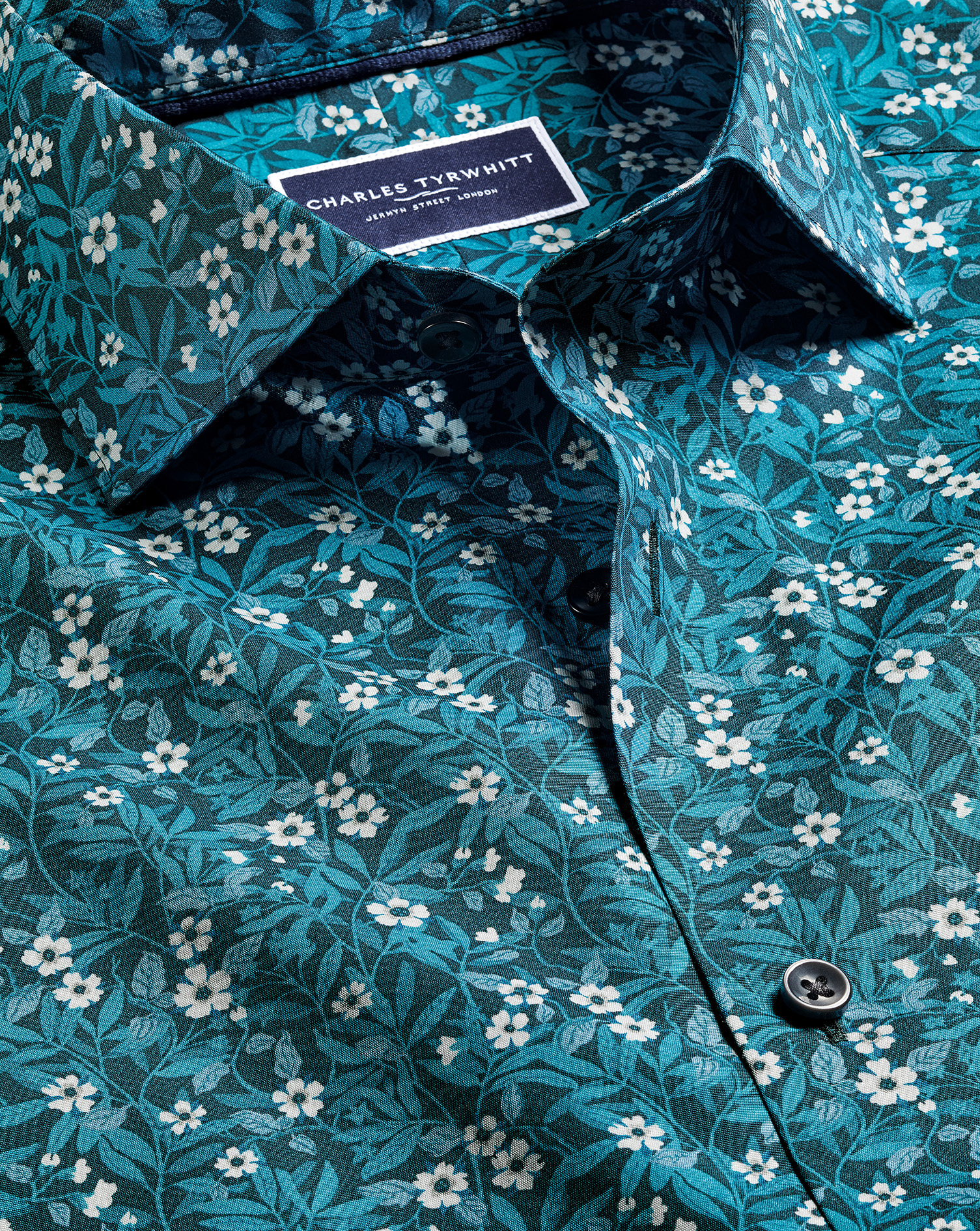 Shop Charles Tyrwhitt Men's  Made With Liberty Fabric Semi-cutaway Collar Floral Print Casual Shirt In Green