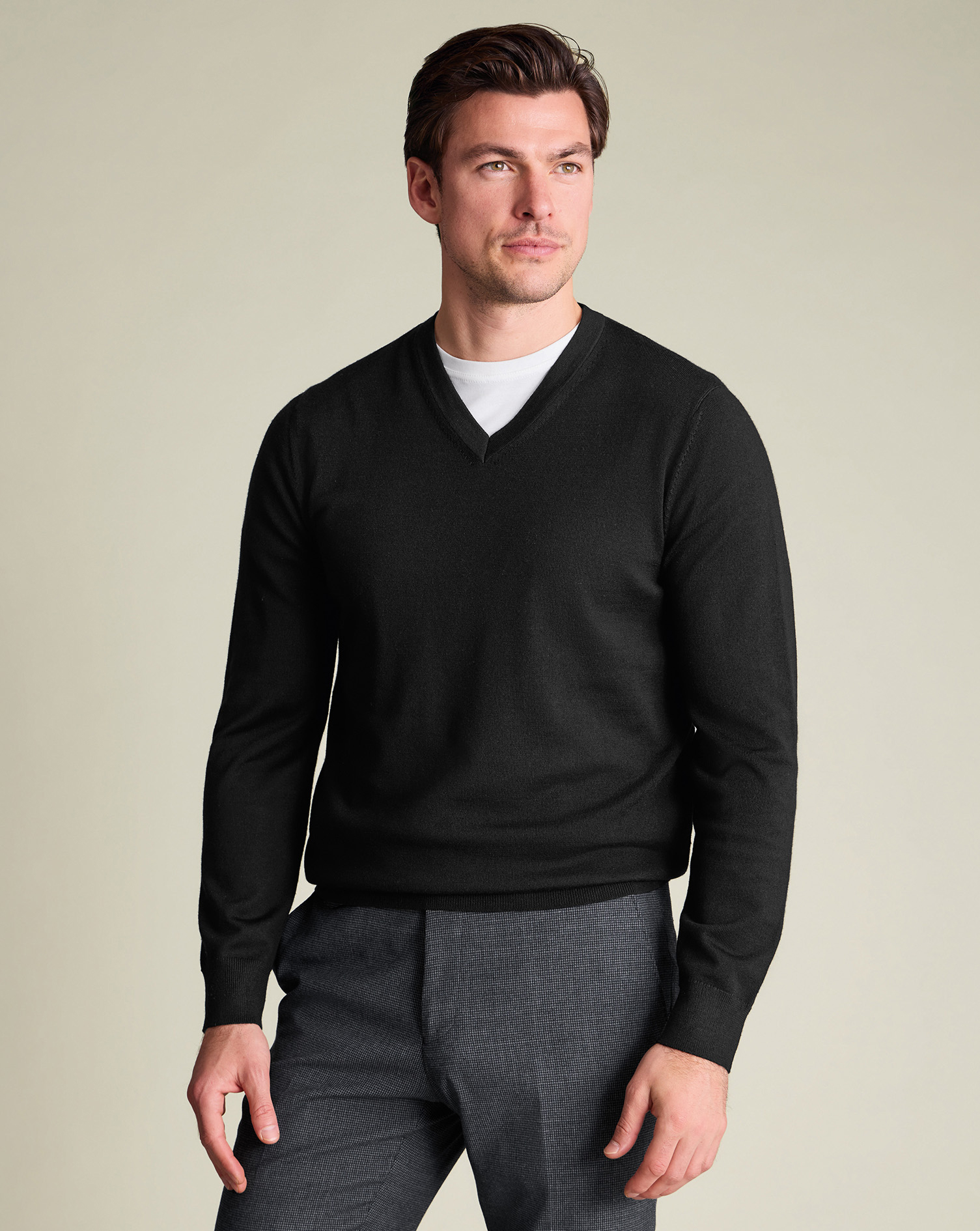 Men's Charles Tyrwhitt Pure Merino V-Neck Sweater - Black Size XXL Wool