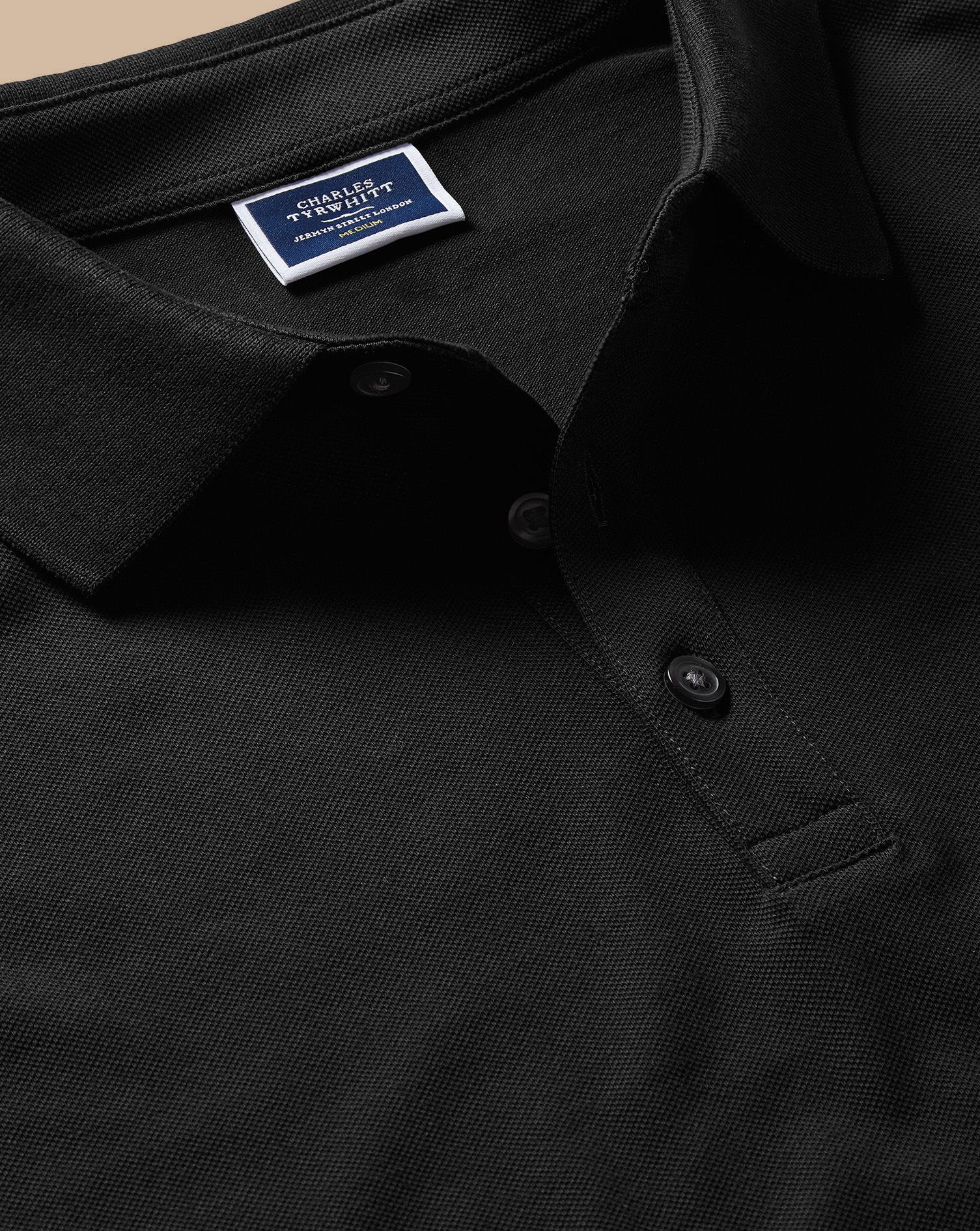 Men's Charles Tyrwhitt Long Sleeve Pique Polo Shirt - Black Size XS Cotton
