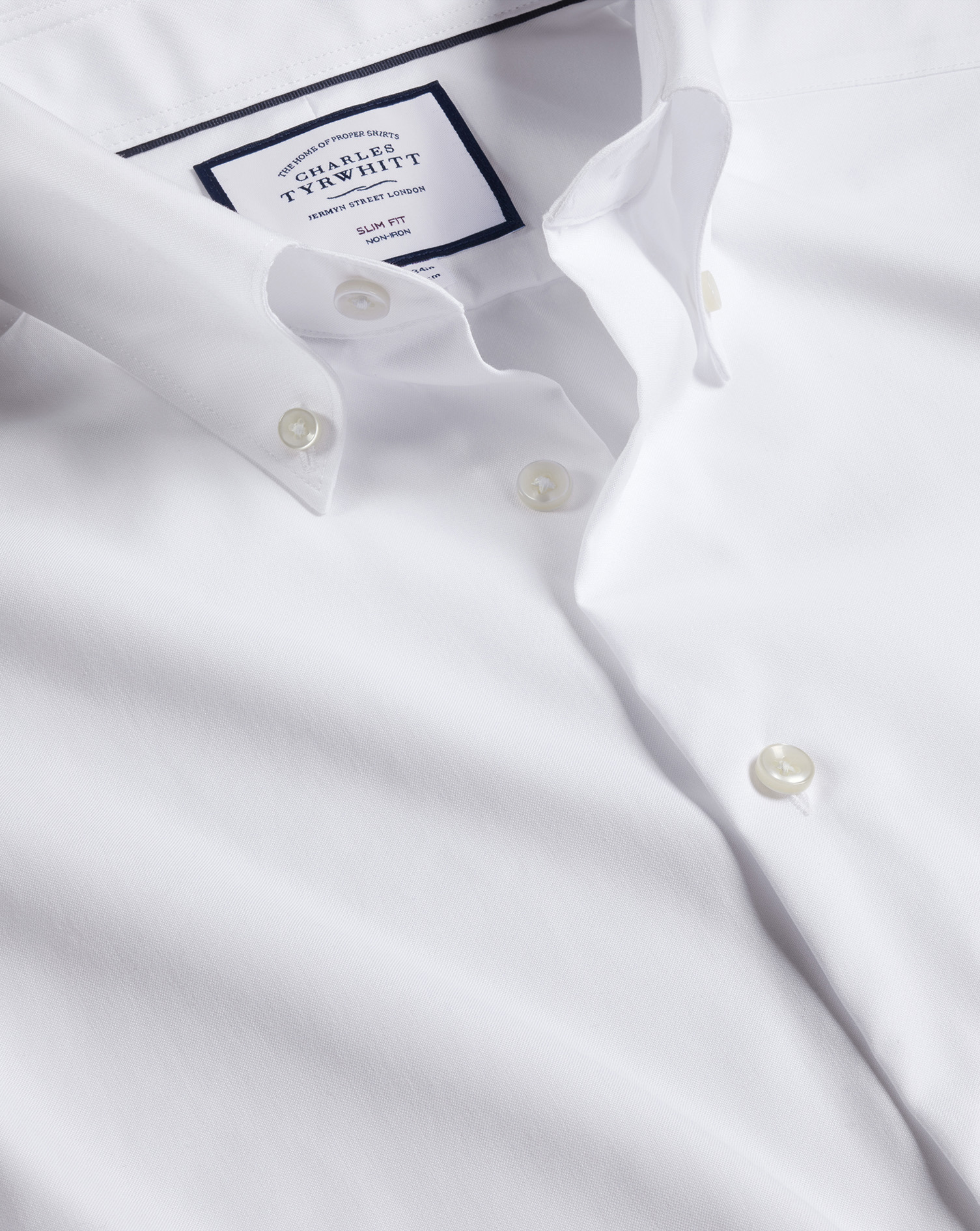 Men's Charles Tyrwhitt Button-Down Collar Non-Iron Dress Shirt - White Single Cuff Size Large Cotton