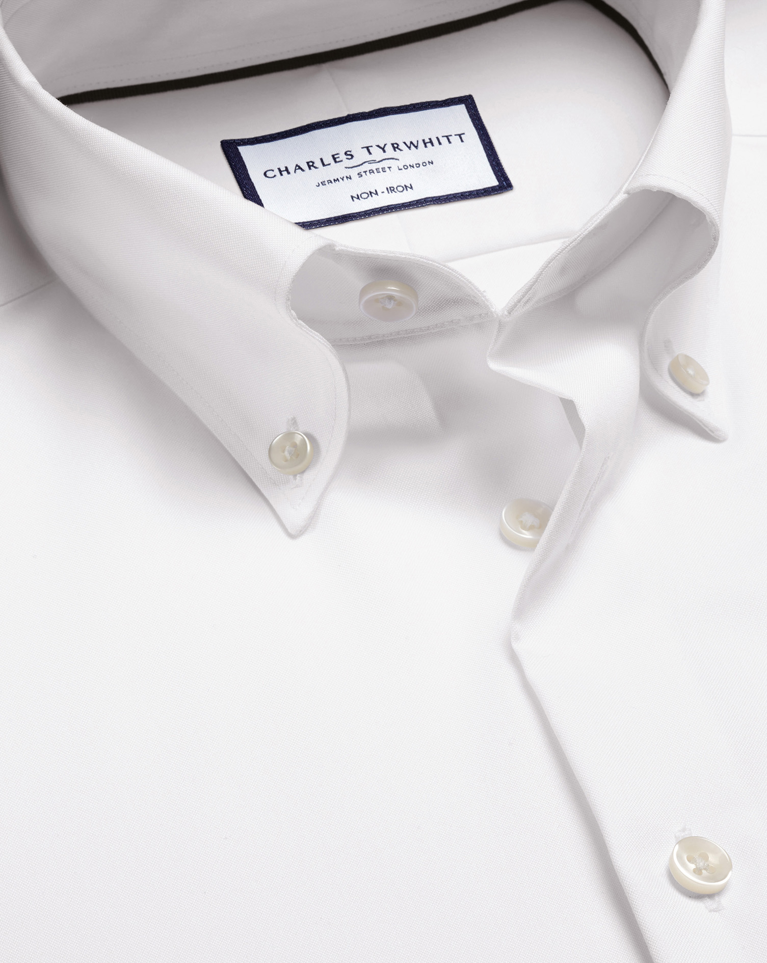 Charles Tyrwhitt Button-down Collar Non-iron Cotton Dress Shirt In White