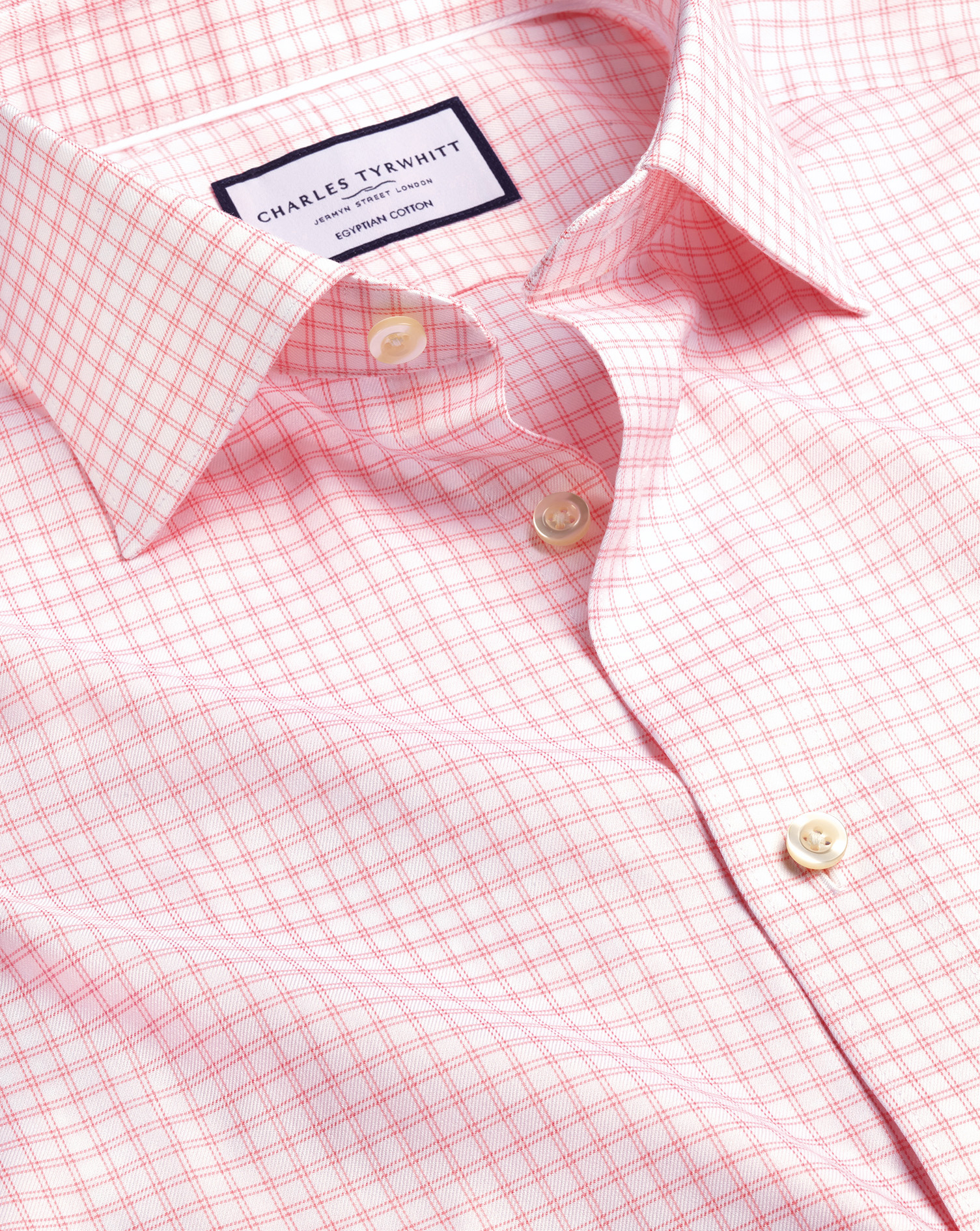 Men's Charles Tyrwhitt Semi-Cutaway Collar Egyptian Twin Check Dress Shirt - Pink Single Cuff Size X