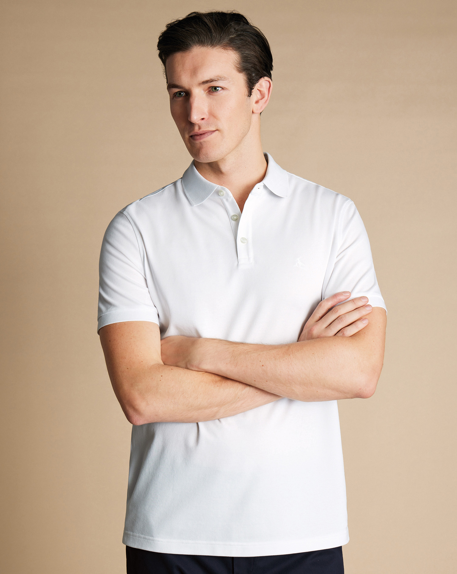 Men's Charles Tyrwhitt Pique Polo Shirt - White Size Small Cotton
