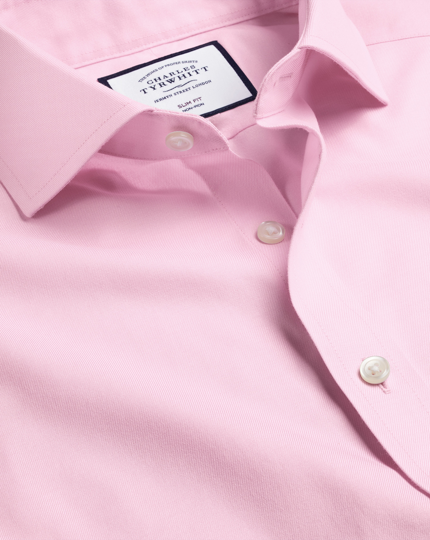 Men's Charles Tyrwhitt Cutaway Collar Non-Iron Twill Dress Shirt - Pink Single Cuff Size Medium Cott