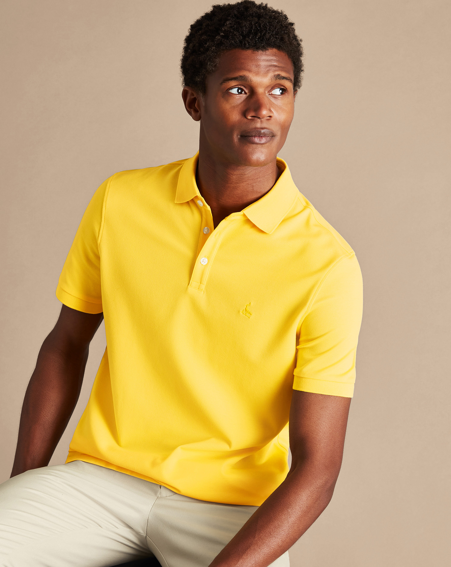 Men's Charles Tyrwhitt Pique Polo Shirt - Lemon Yellow Size Medium Cotton
