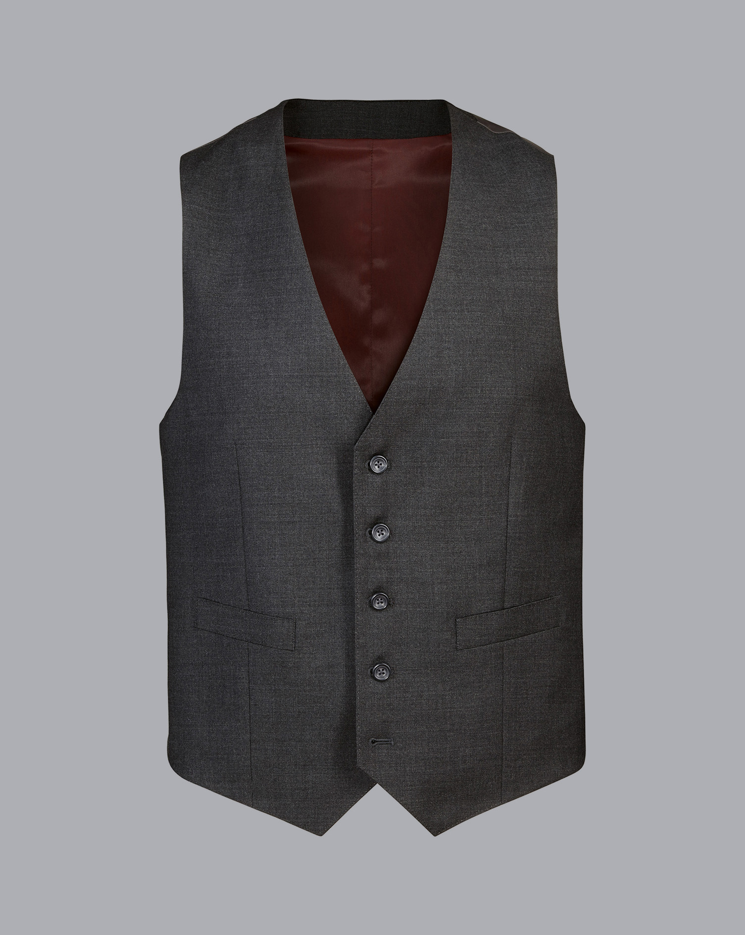 Men's Charles Tyrwhitt Natural Stretch Twill Waistcoat - Charcoal Grey Size w48 Wool

