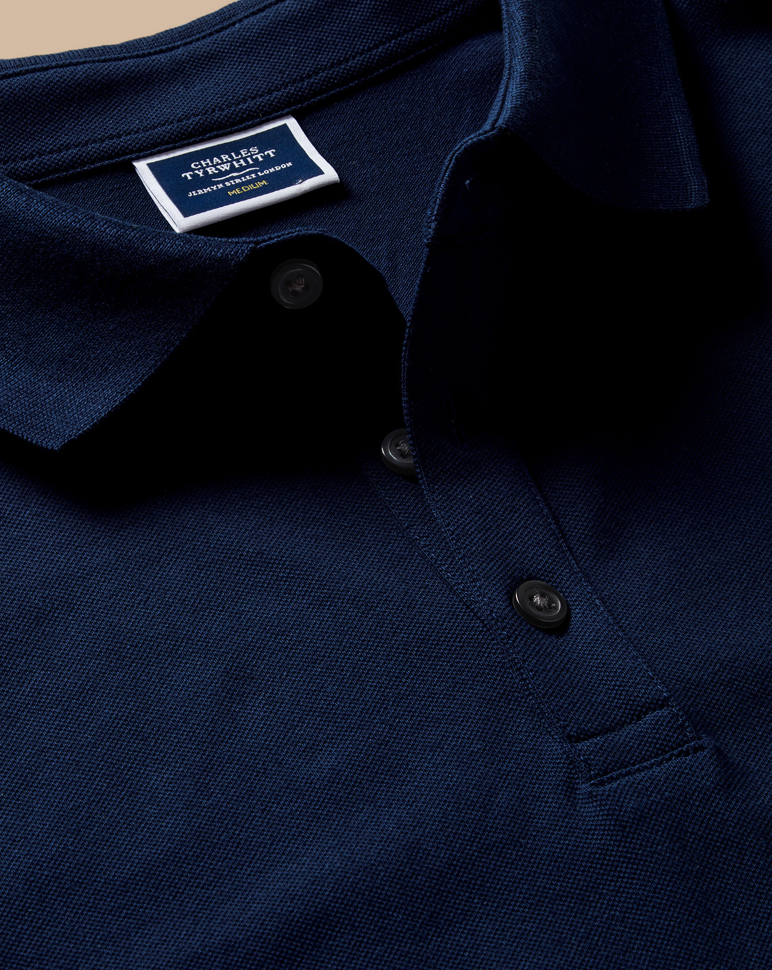 Men's Charles Tyrwhitt Long Sleeve Pique Polo Shirt - Navy Blue Size Small Cotton
