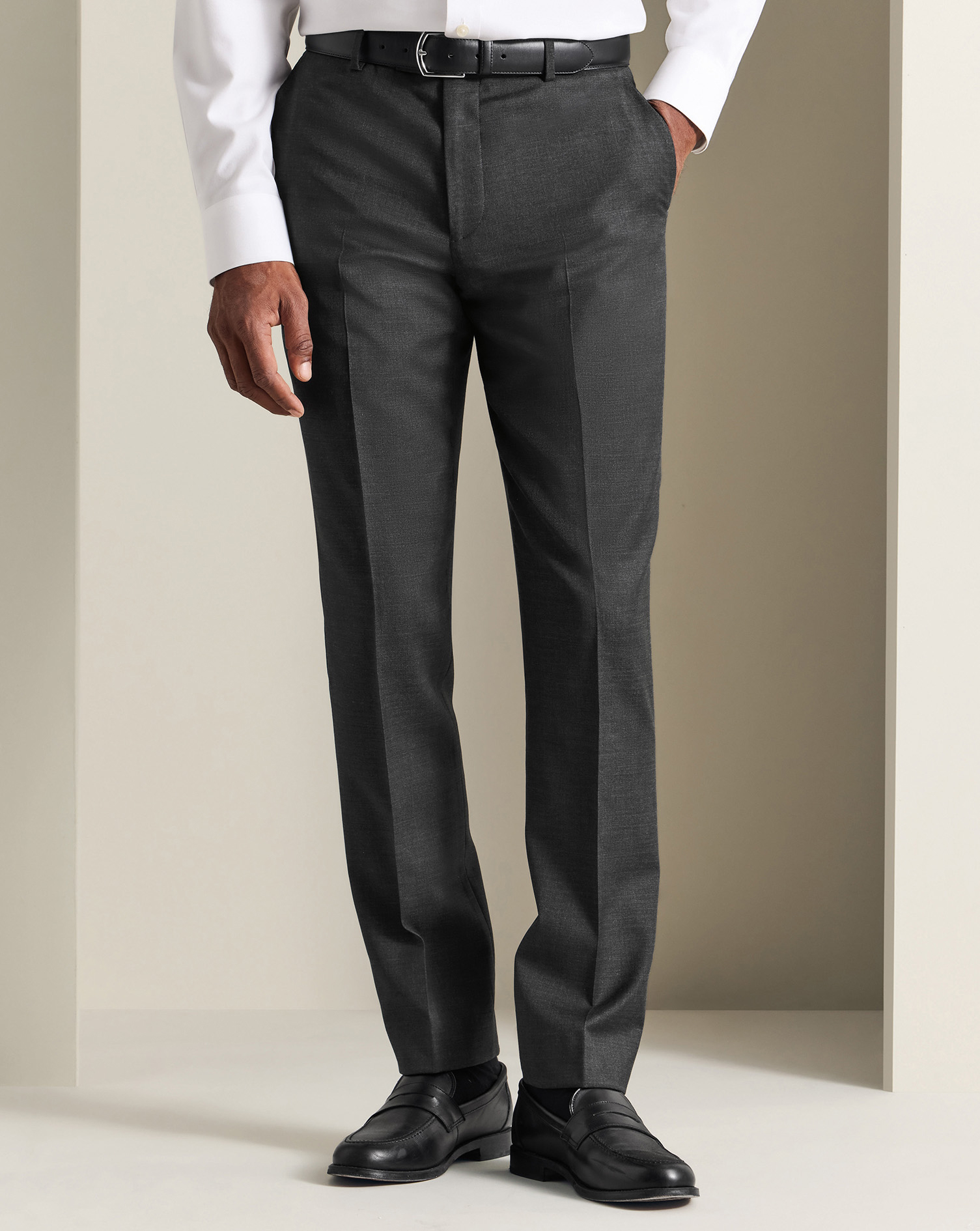 パンツ th products LOWITT Slim Tailored Pants Natural Stretch Twill Suit Pants - Charcoal | Charles Tyrwhitt US