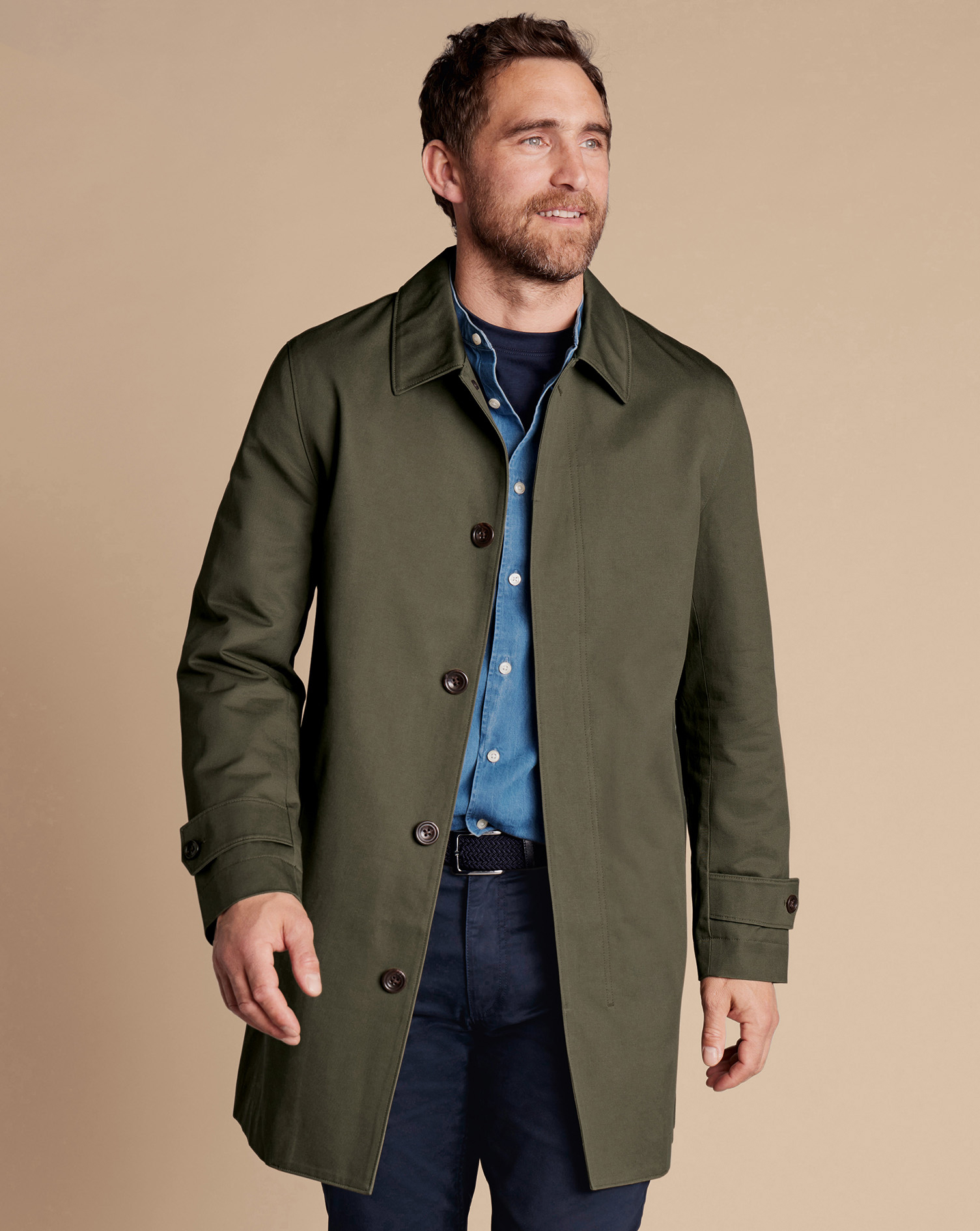 Men's Charles Tyrwhitt Showerproof Rainna coat - Olive Green Size 36R Cotton
