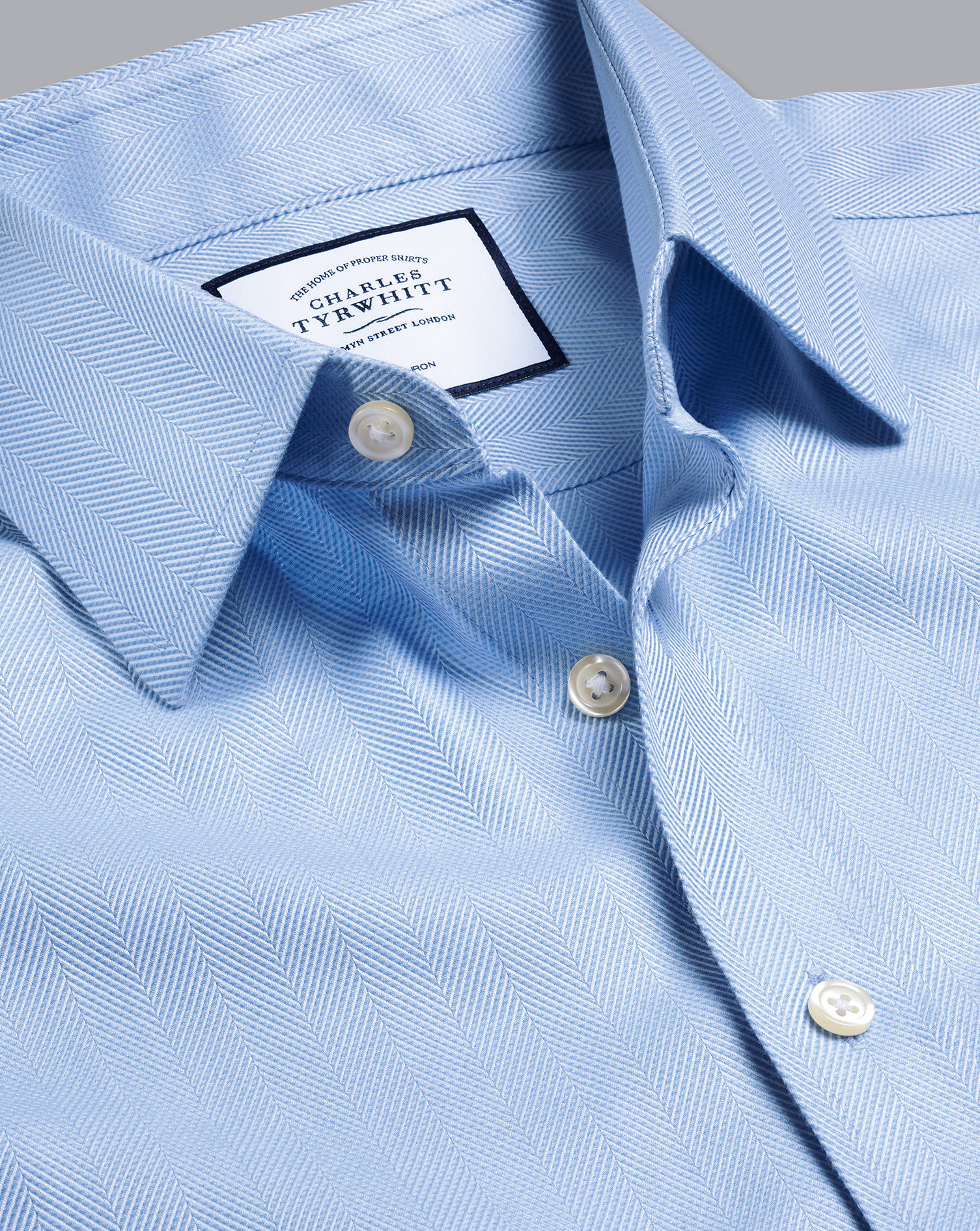 Men's Charles Tyrwhitt Non-Iron Herringbone Dress Shirt - Sky Blue French Cuff Size Medium Cotton

