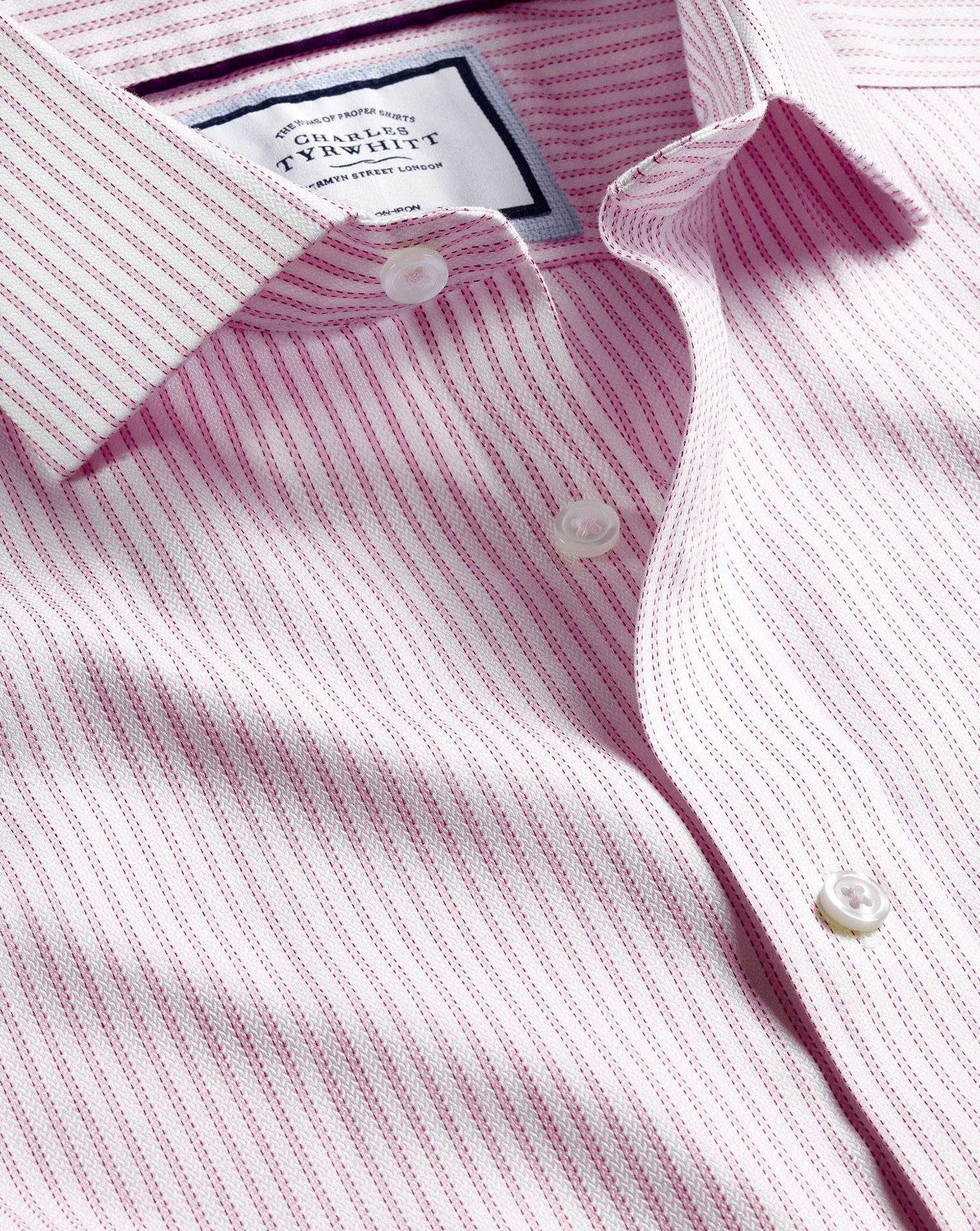 Men's Charles Tyrwhitt Cutaway Collar Non-Iron Richmond Weave Stripe Dress Shirt - Light Pink Single