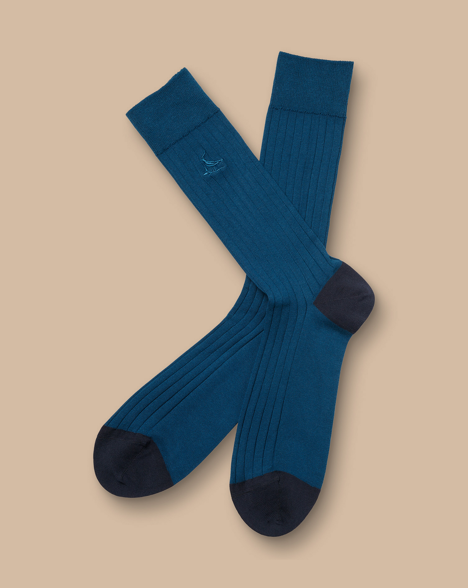 Men's Charles Tyrwhitt Rib Socks - Dark Turquoise Blue Size 10.5-13 Cotton
