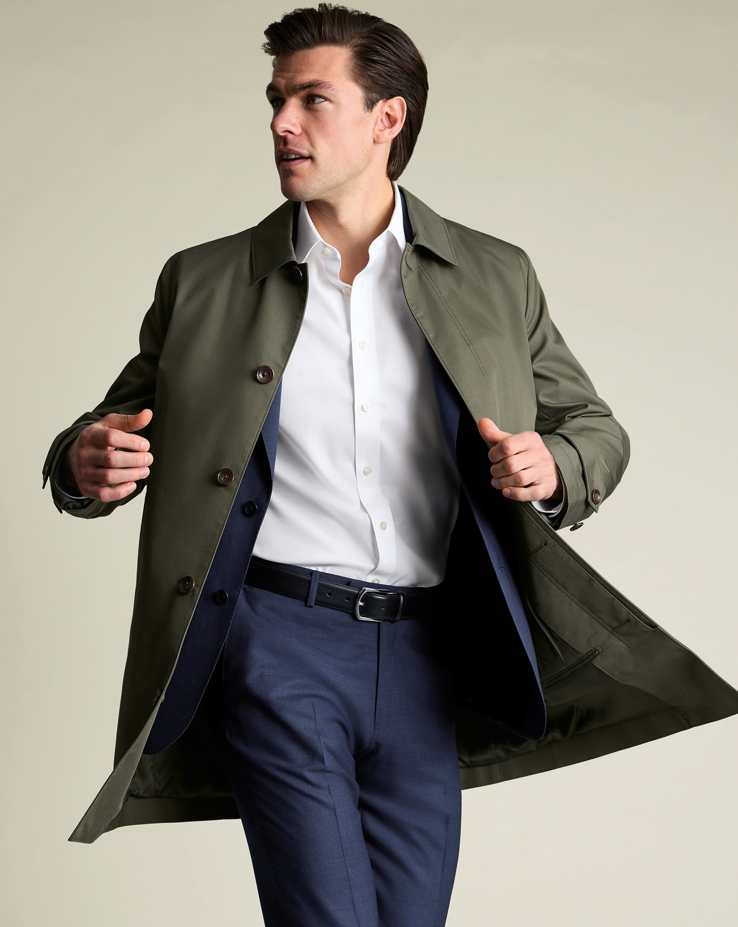 Men's Showerproof RainCotton coat - Olive Green, 42R by Charles Tyrwhitt