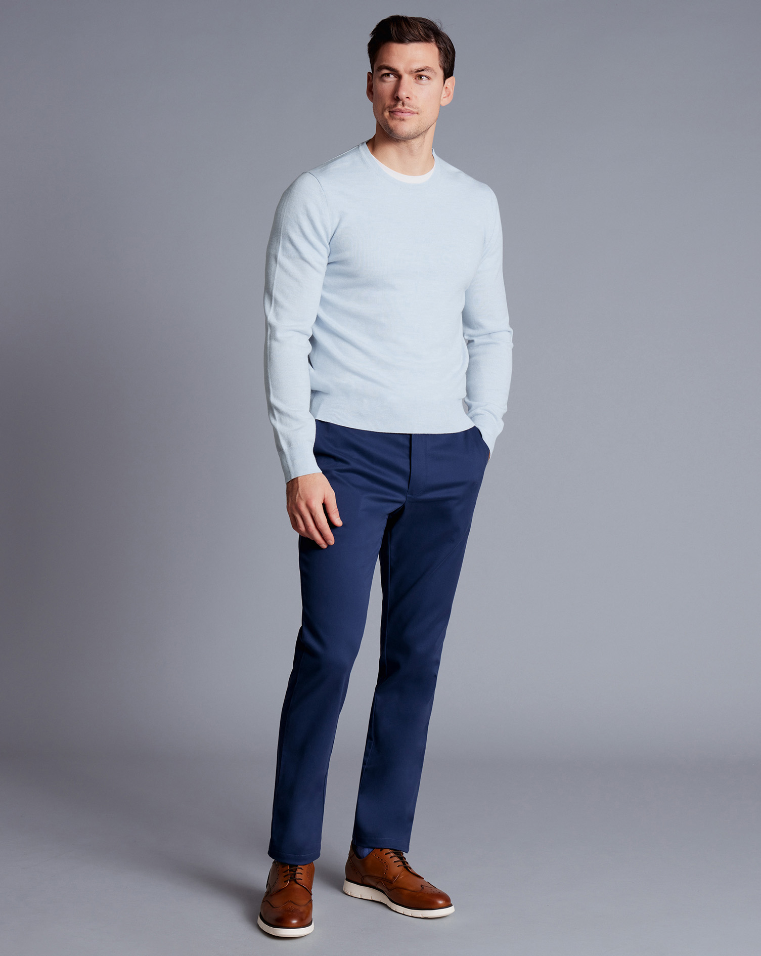 Men's Charles Tyrwhitt Ultimate Non-Iron Chino Pants - Colbalt Blue Size W44 L32 Cotton
