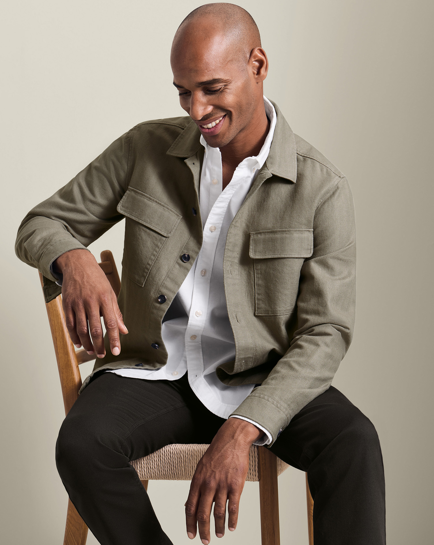 Men's Charles Tyrwhitt Herringbone Over shirt - Taupe Neutral Size XS Cotton/Linen