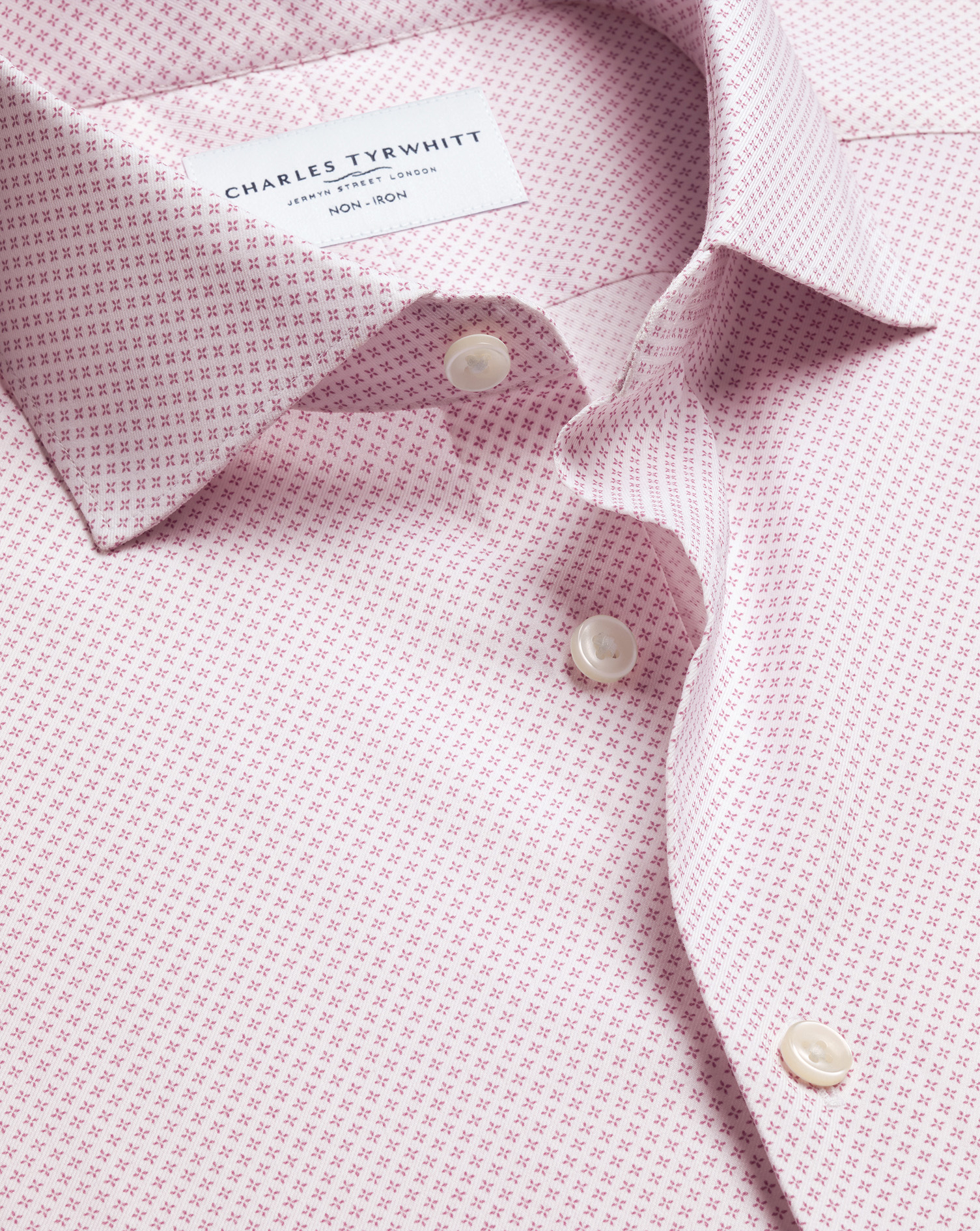 Non-Iron Performance Print Shirt – White & Pink