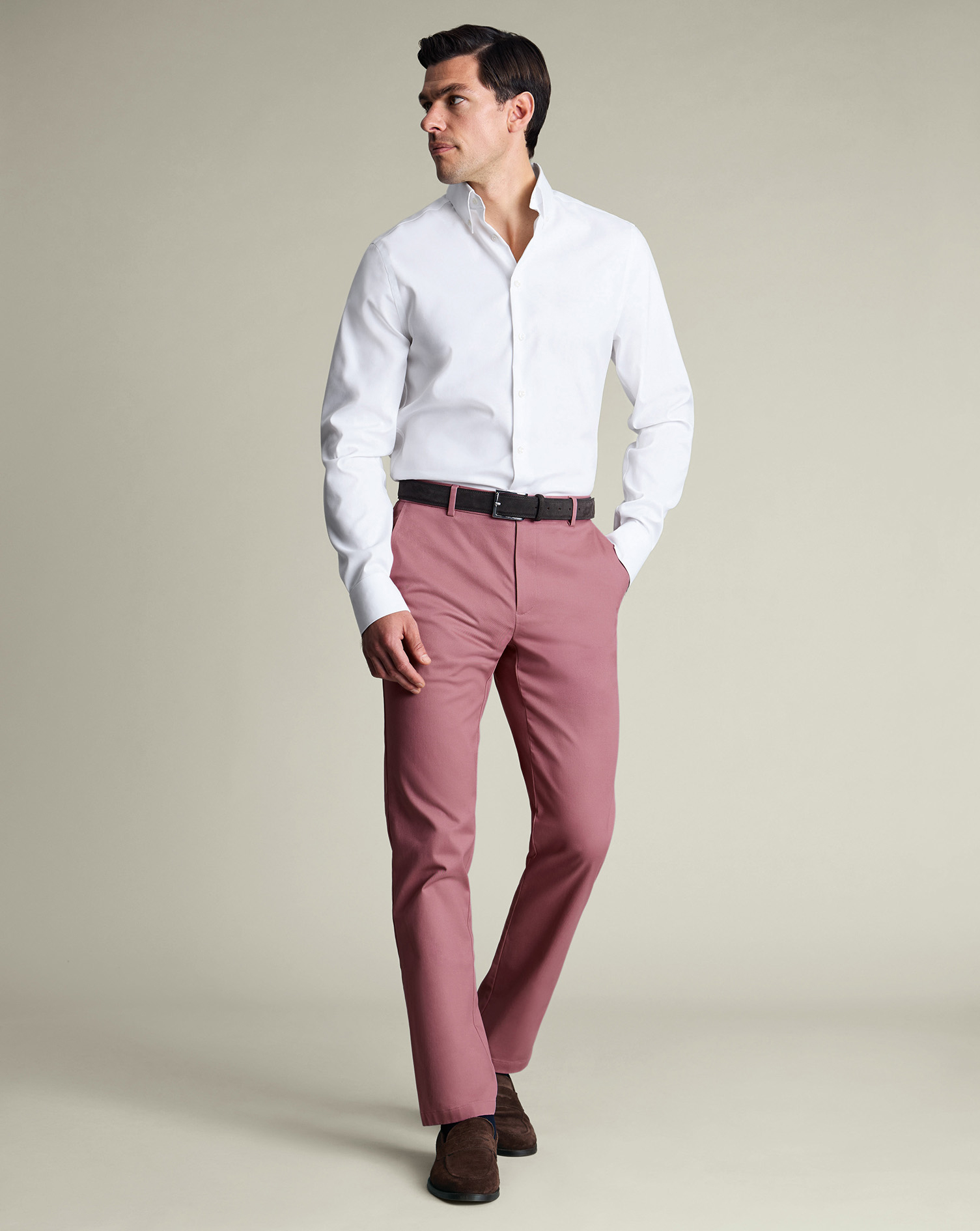 Charles Tyrwhitt Hombre Rosado Ultimate Non-Iron Chinos Â Dusty 32/32 By