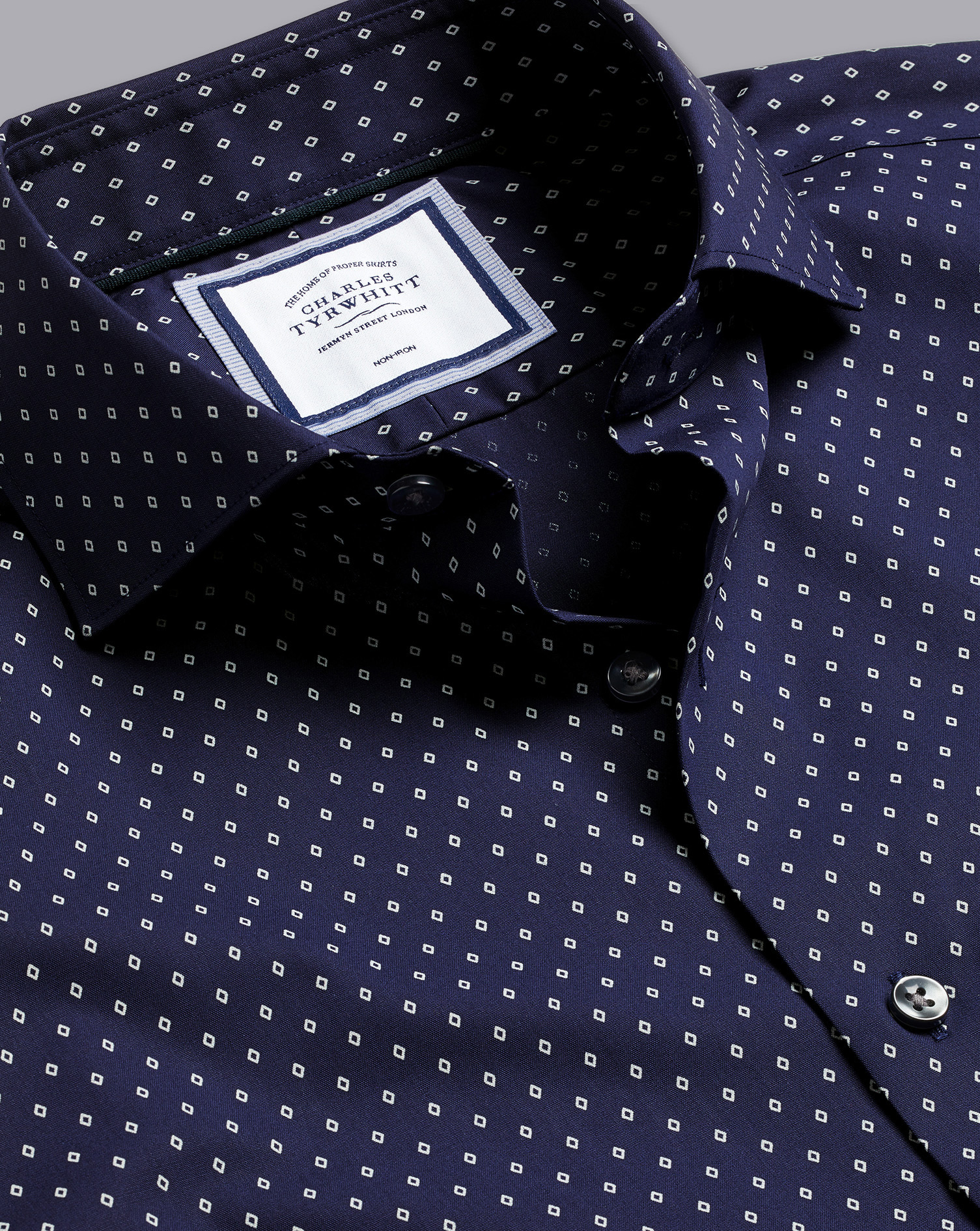 Men's Charles Tyrwhitt Semi-Cutaway Collar Non-Iron Diamond Print Shirt - French Blue Single Cuff Si