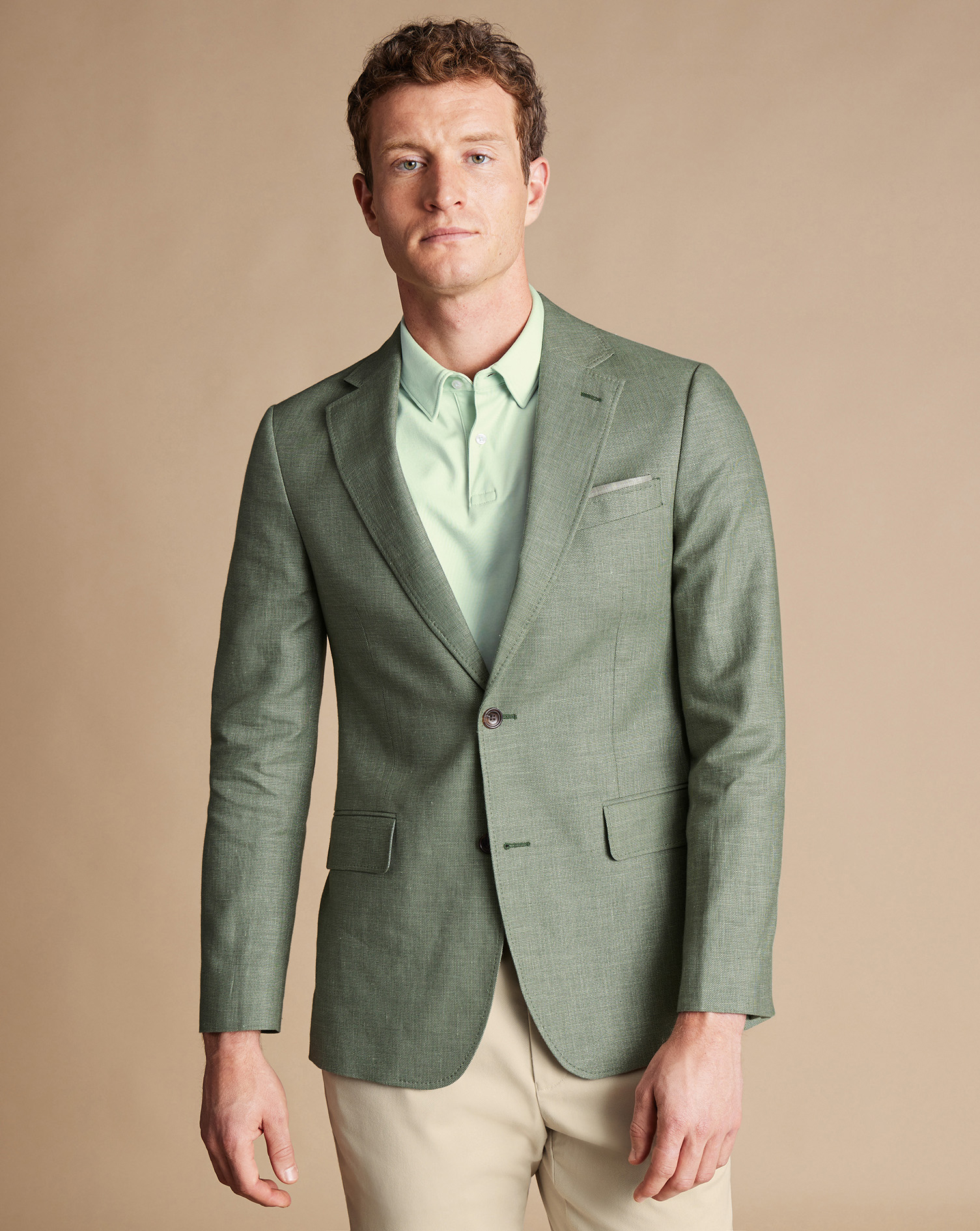 Men's Charles Tyrwhitt Linen Cotton na Jacket - Sage Green Size 40L
