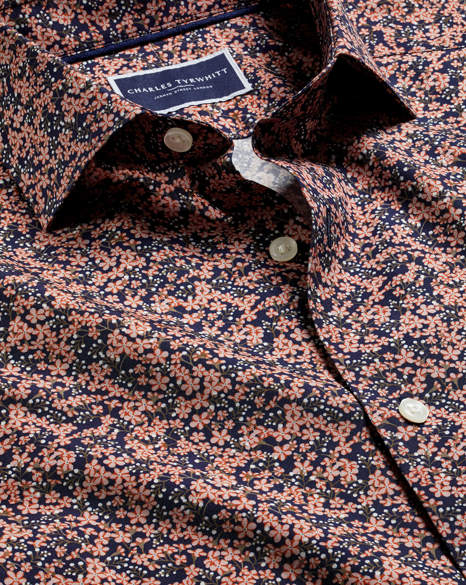 Men's Charles Tyrwhitt Made With Liberty Fabric Floral Print Semi-Cutaway Collar Shirt - Pink Size L