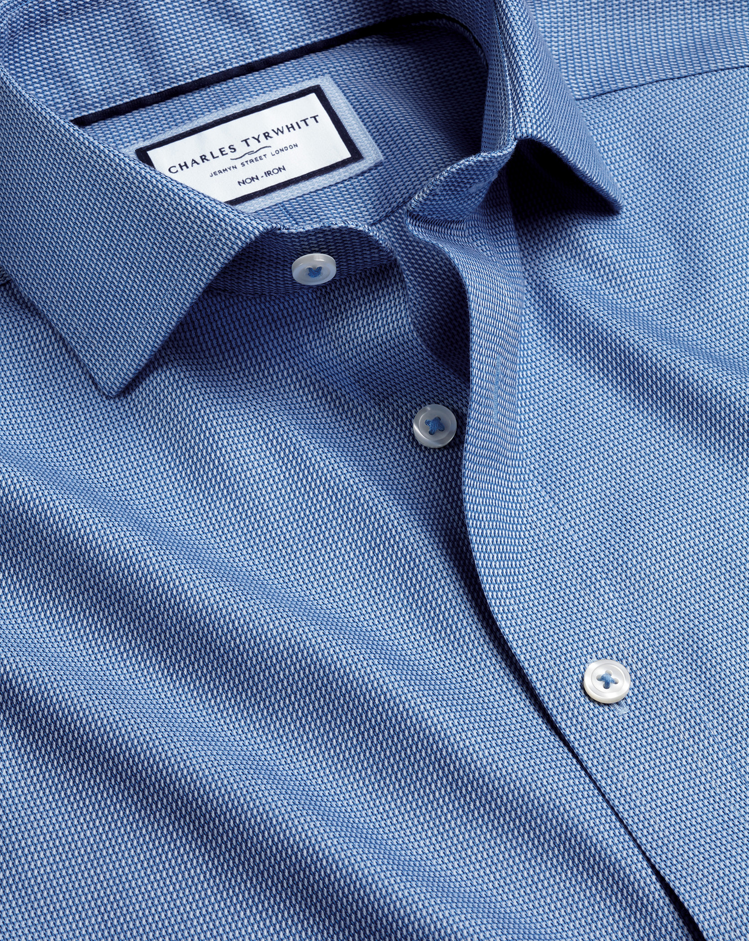 Men's Charles Tyrwhitt Cutaway Collar Non-Iron Mayfair Weave Dress Shirt - Cobalt Blue Single Cuff S