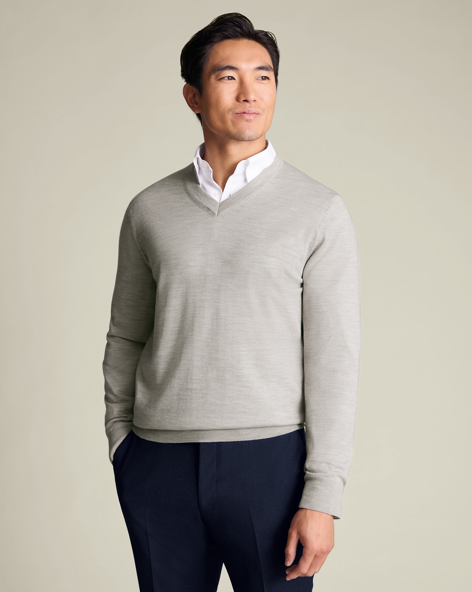 Pure Merino V-Neck Sweater - Silver Gray | Charles Tyrwhitt