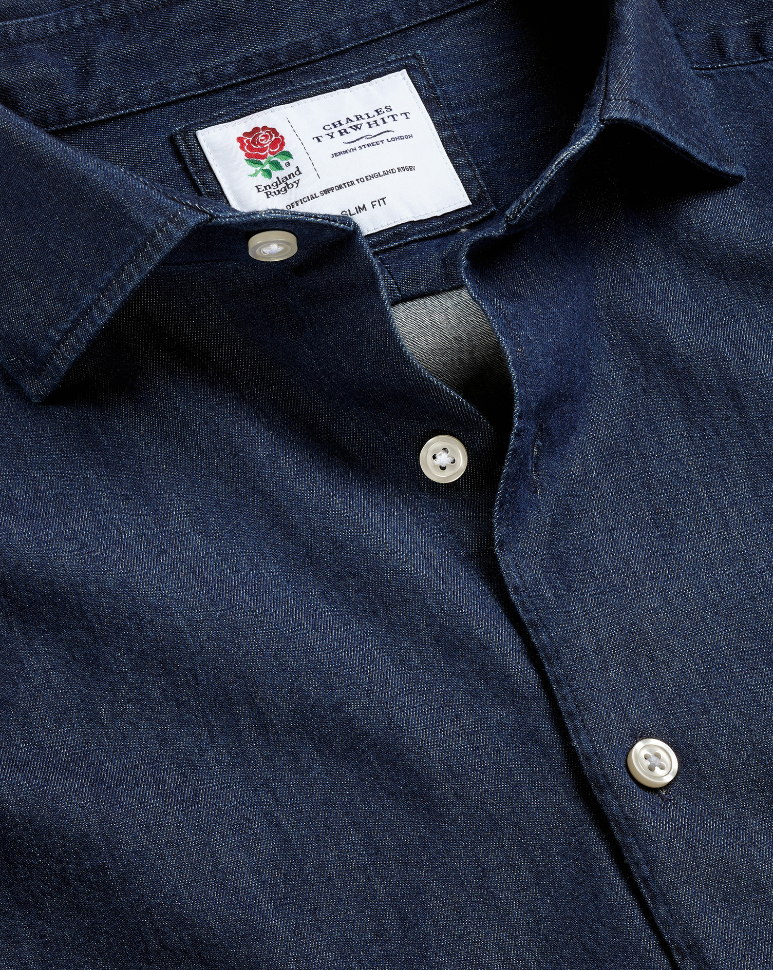 Men's Charles Tyrwhitt England Rugby Denim Shirt - Denim Blue Single Cuff Size Medium Cotton

