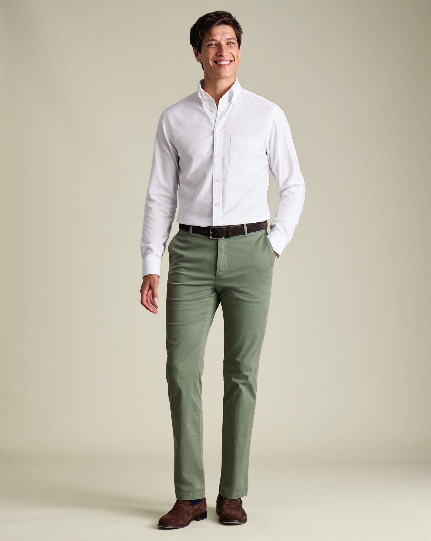 Men's Charles Tyrwhitt Casual Stretch Chino Pants - Green Size W34 L30 Cotton
